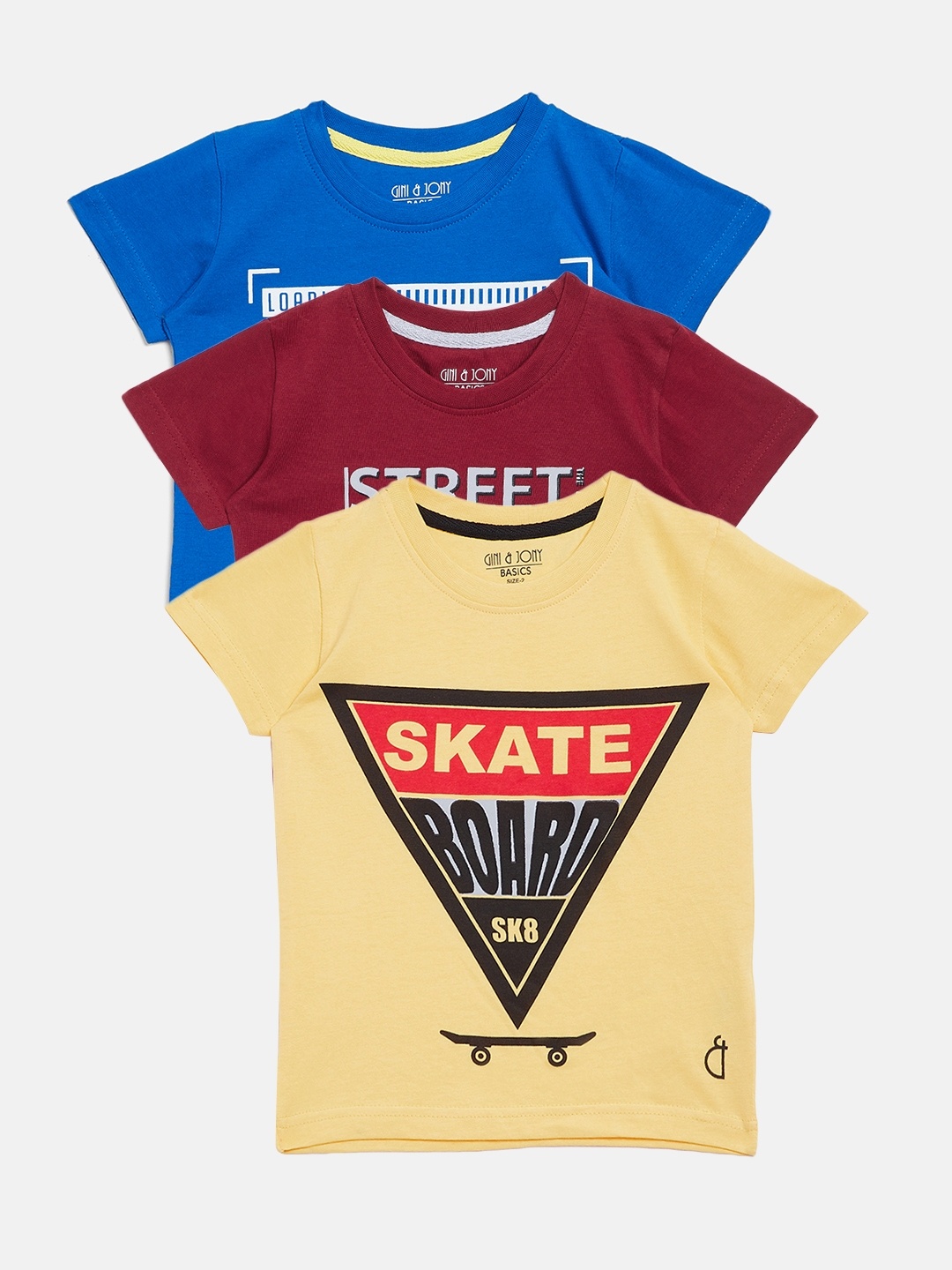 

Gini and Jony Boys Pack of 3 Printed Round Neck Pure Cotton T-shirts, Yellow
