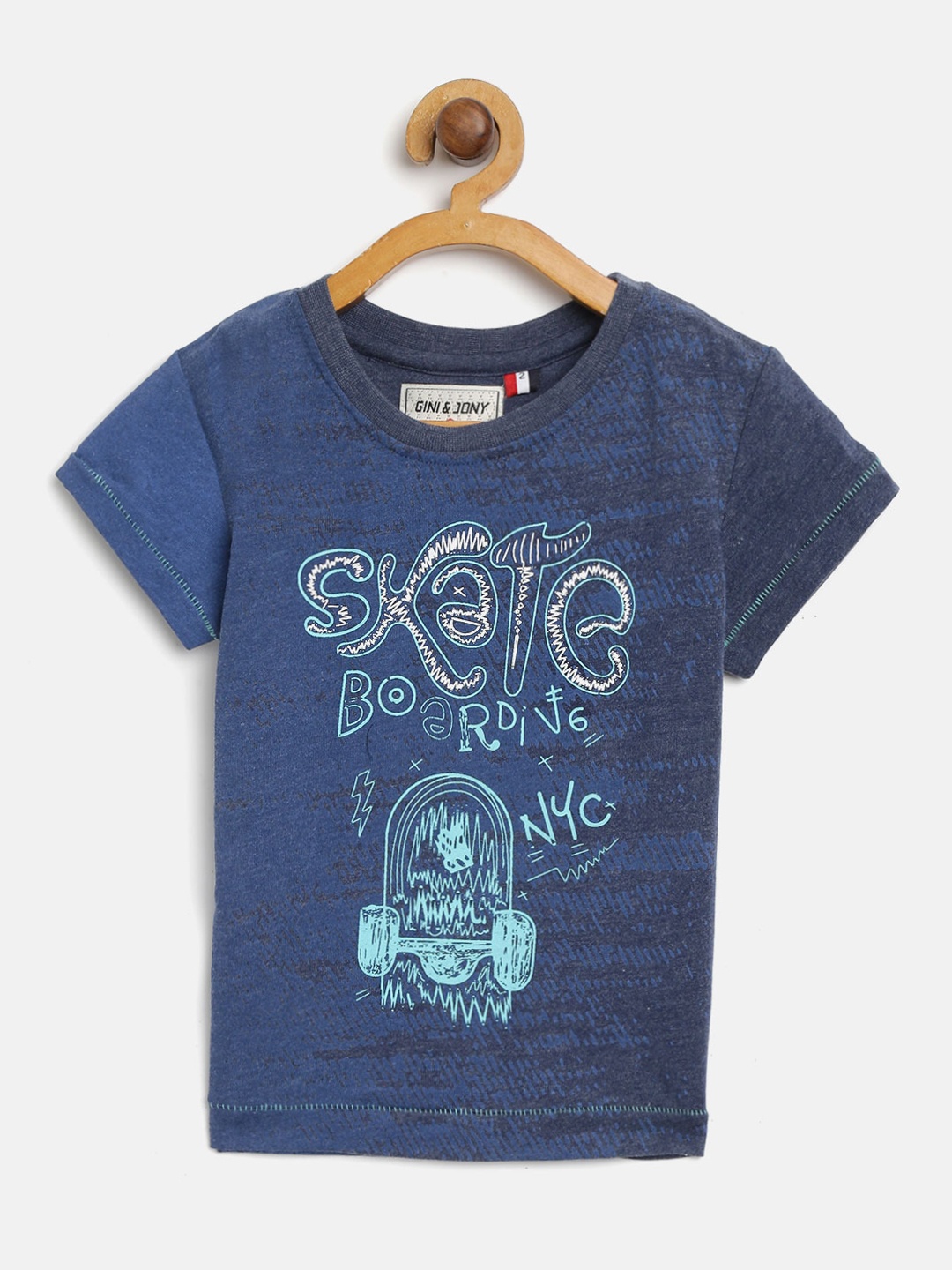 

Gini and Jony Boys Blue Printed Round Neck T-shirt