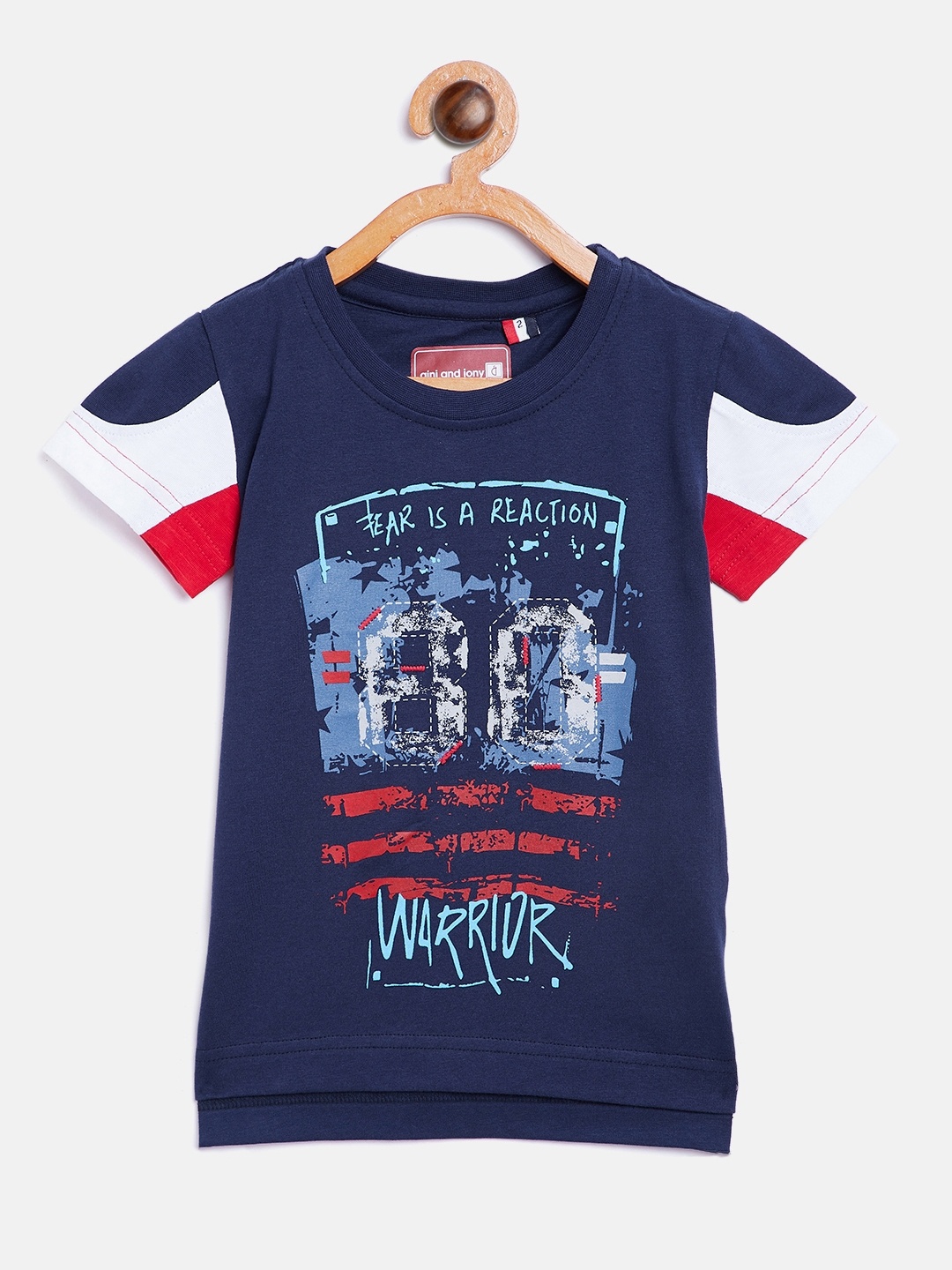 

Gini and Jony Boys Navy Blue Printed Round Neck Pure Cotton T-shirt