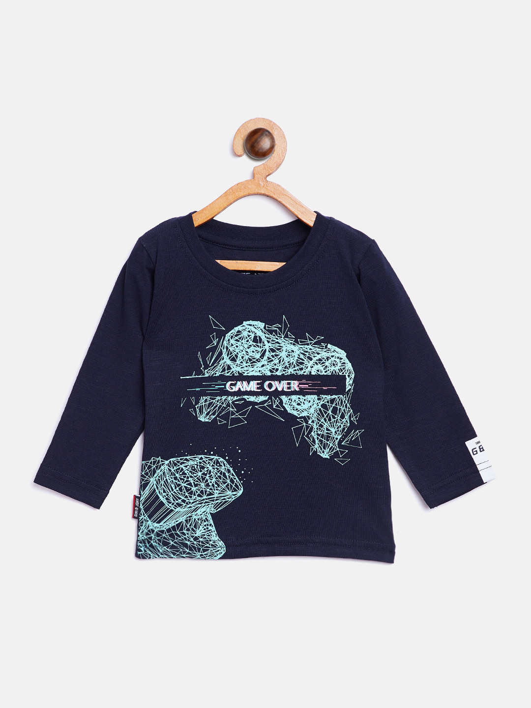 

Gini and Jony Boys Navy Blue & Sea Green Printed Round Neck T-shirt
