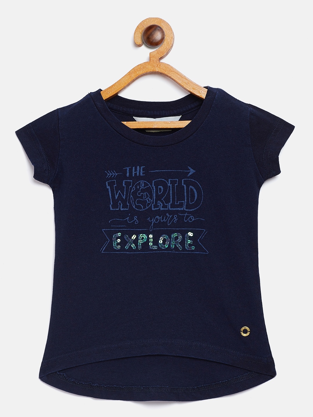 

Gini and Jony Girls Navy Blue Printed Round Neck Pure Cotton T-shirt