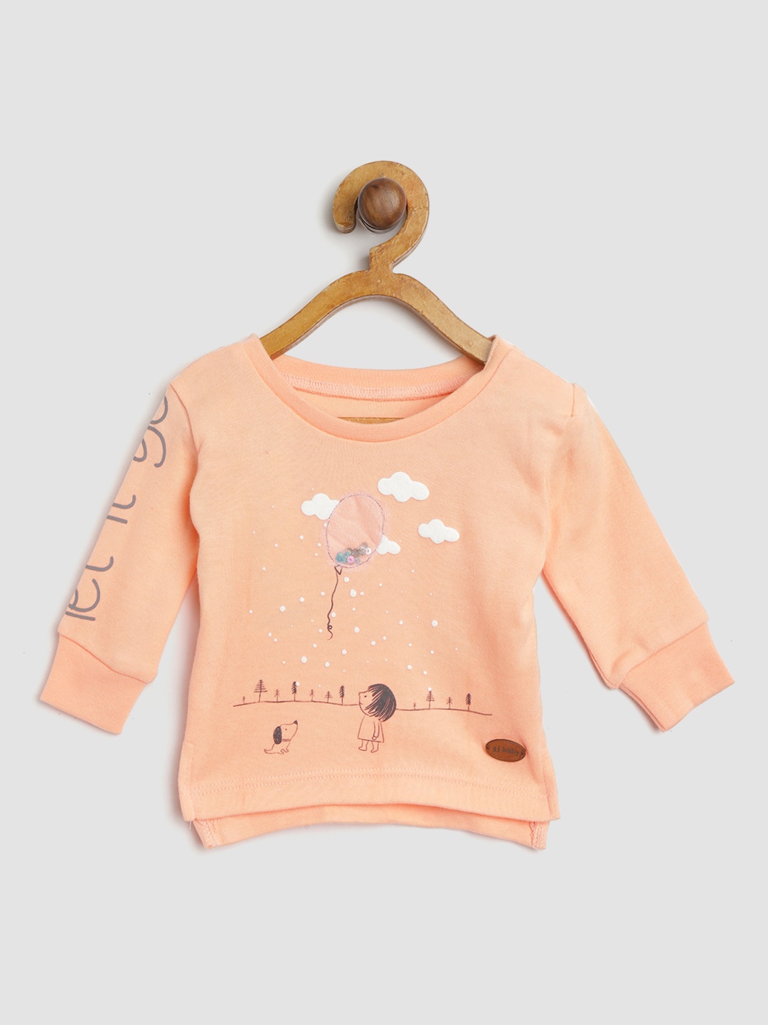 

Gini and Jony Girls Peach-Coloured Printed Round Neck Pure Cotton T-shirt