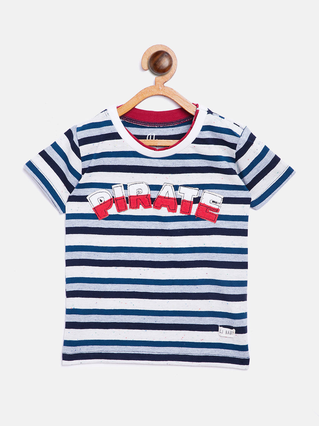 

Gini and Jony Boys Blue & Off-White Striped Round Neck T-shirt