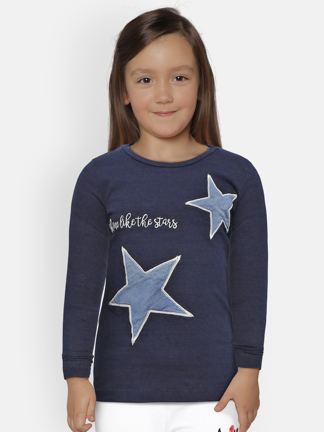 

Gini and Jony Girls Navy Blue Star Applique Round Neck T-shirt