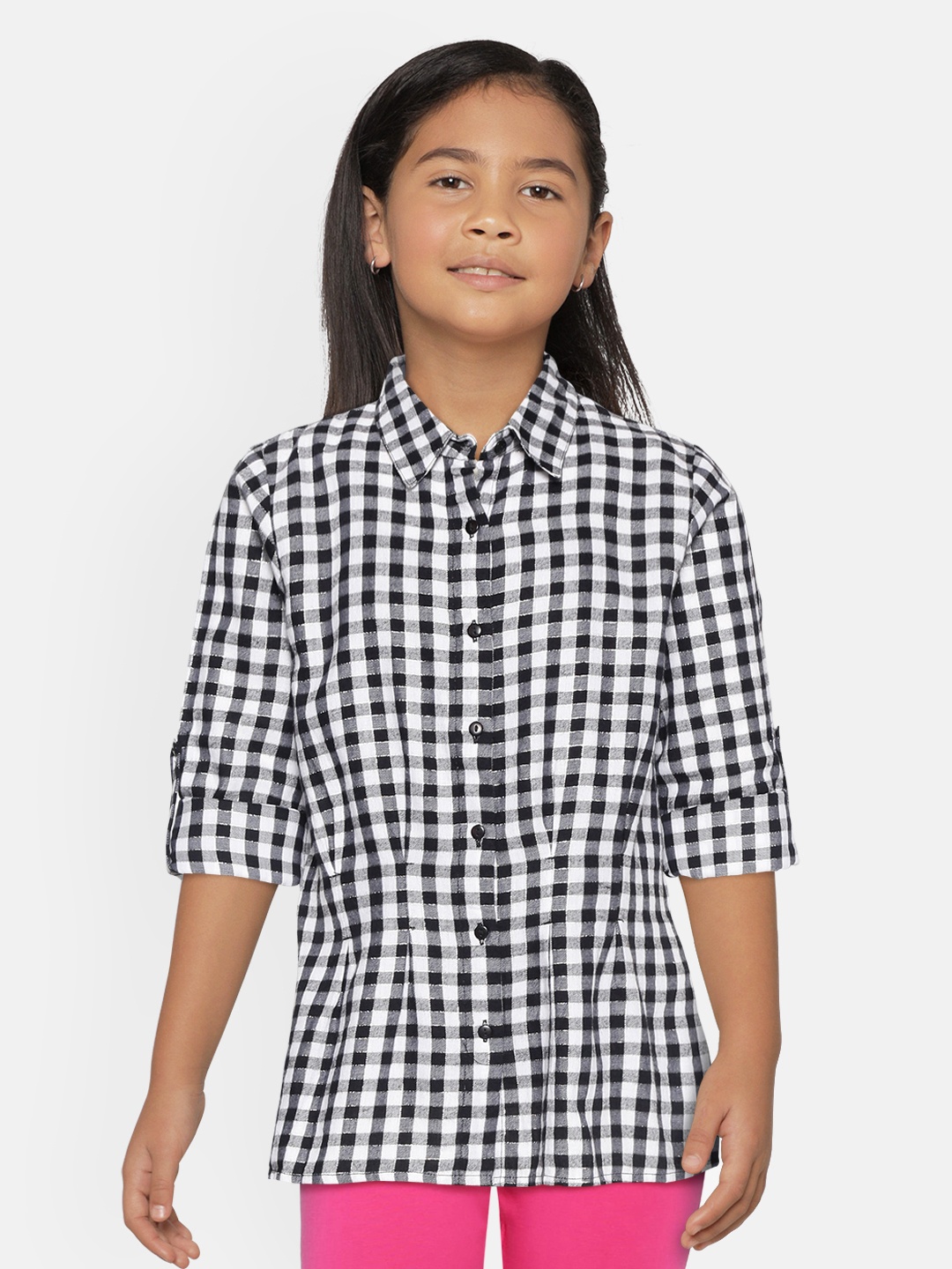 

Gini and Jony Girls Black & White Regular Fit Checked Casual Shirt