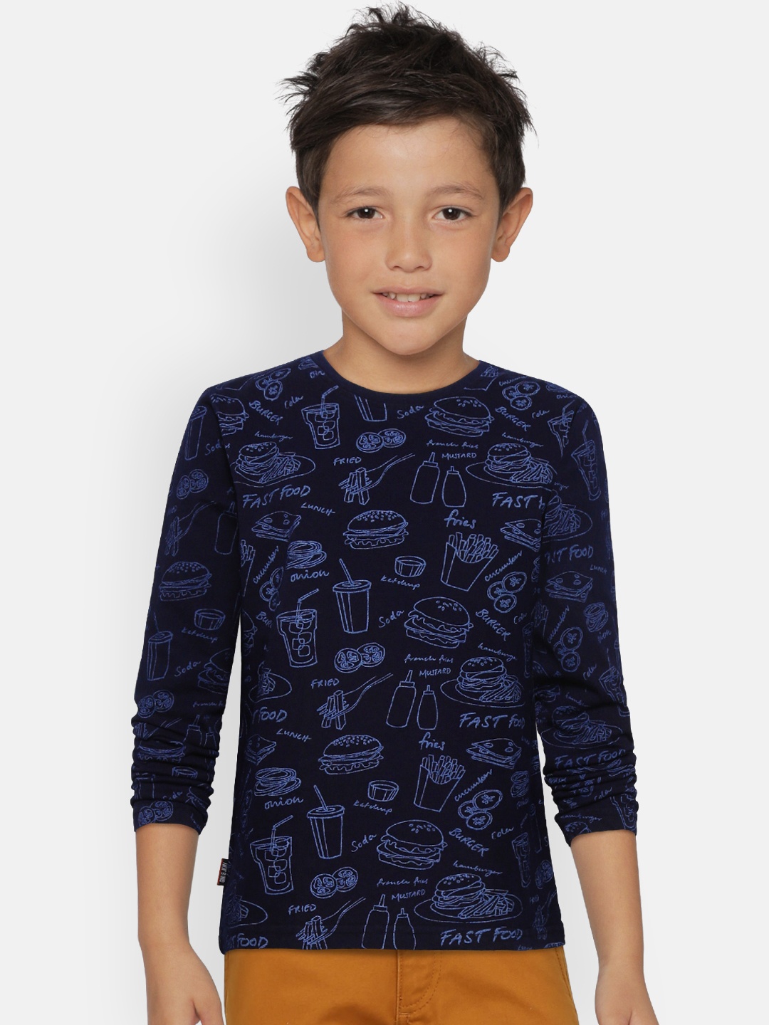 

Gini and Jony Boys Navy Blue Printed Round Neck T-shirt