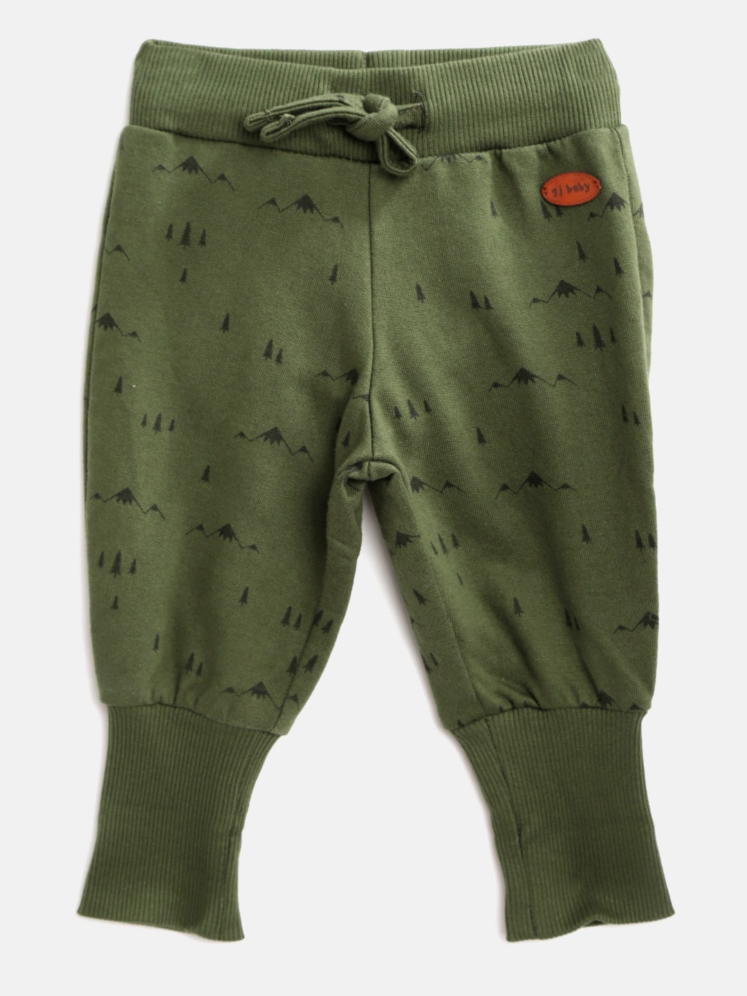 

Gini and Jony Boys Olive Green Printed Joggers