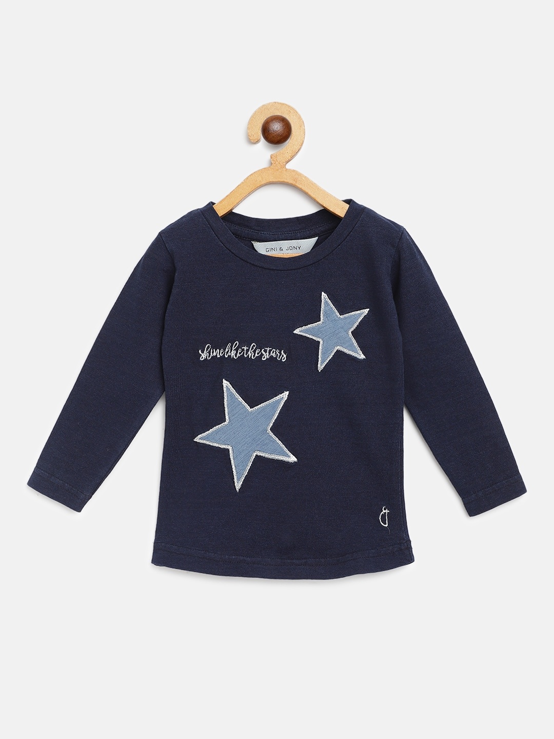 

Gini and Jony Infant Girls Navy Blue Star Applique Round Neck T-shirt