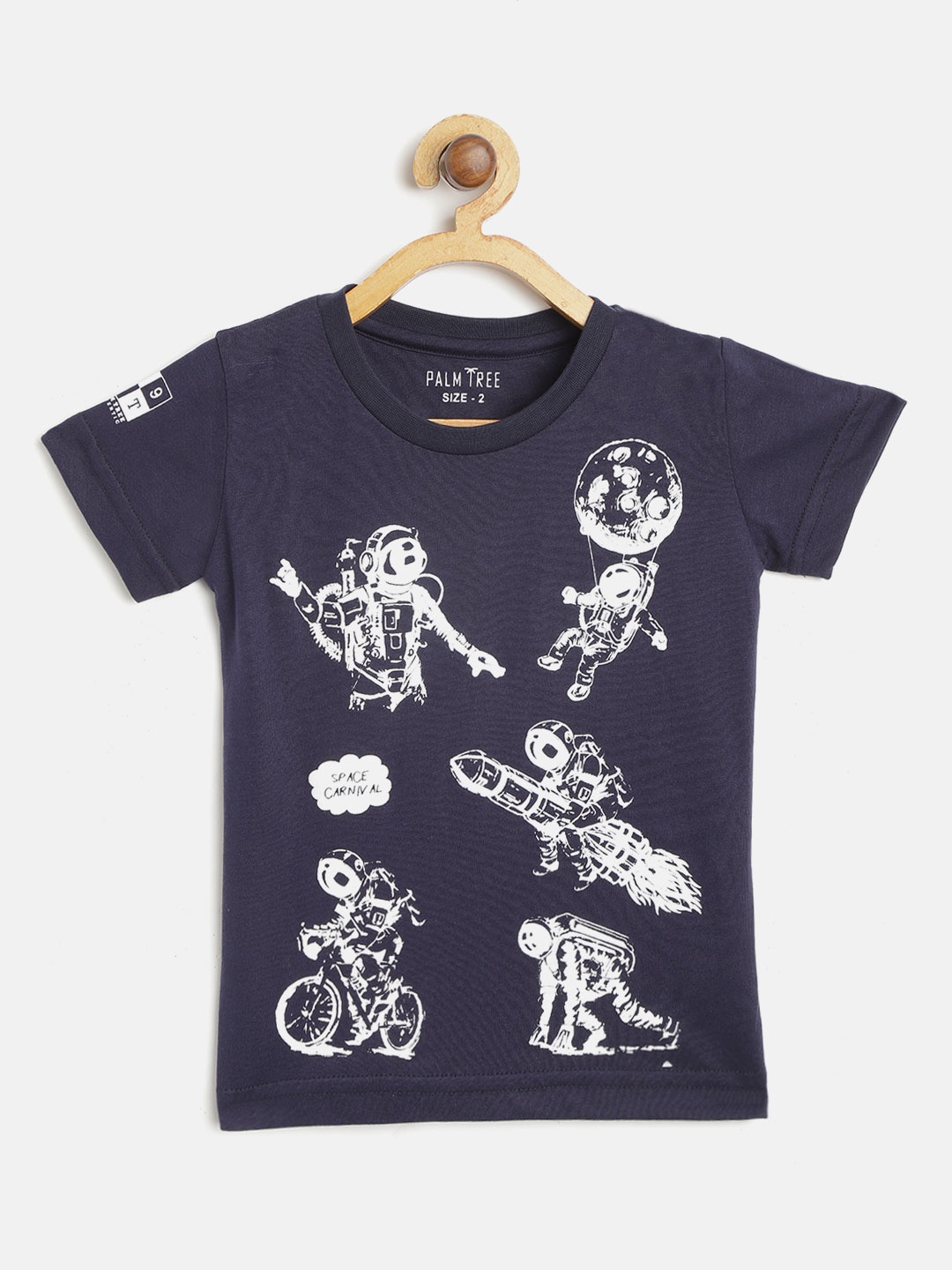 

Palm Tree Boys Navy Blue White Printed Round Neck Pure Cotton T-shirt