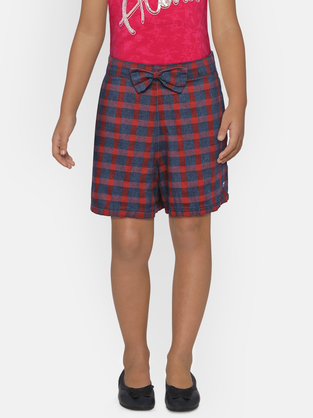 

Gini and Jony Girls Blue & Red Checked Regular Fit Regular Shorts