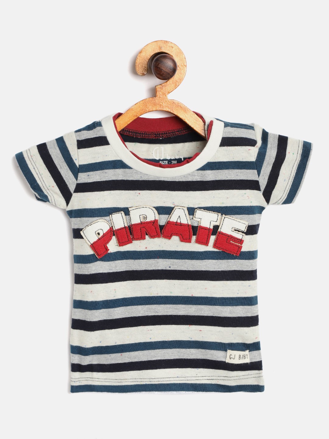 

Gini and Jony Boys Blue & Grey Melange Striped Round Neck T-shirt