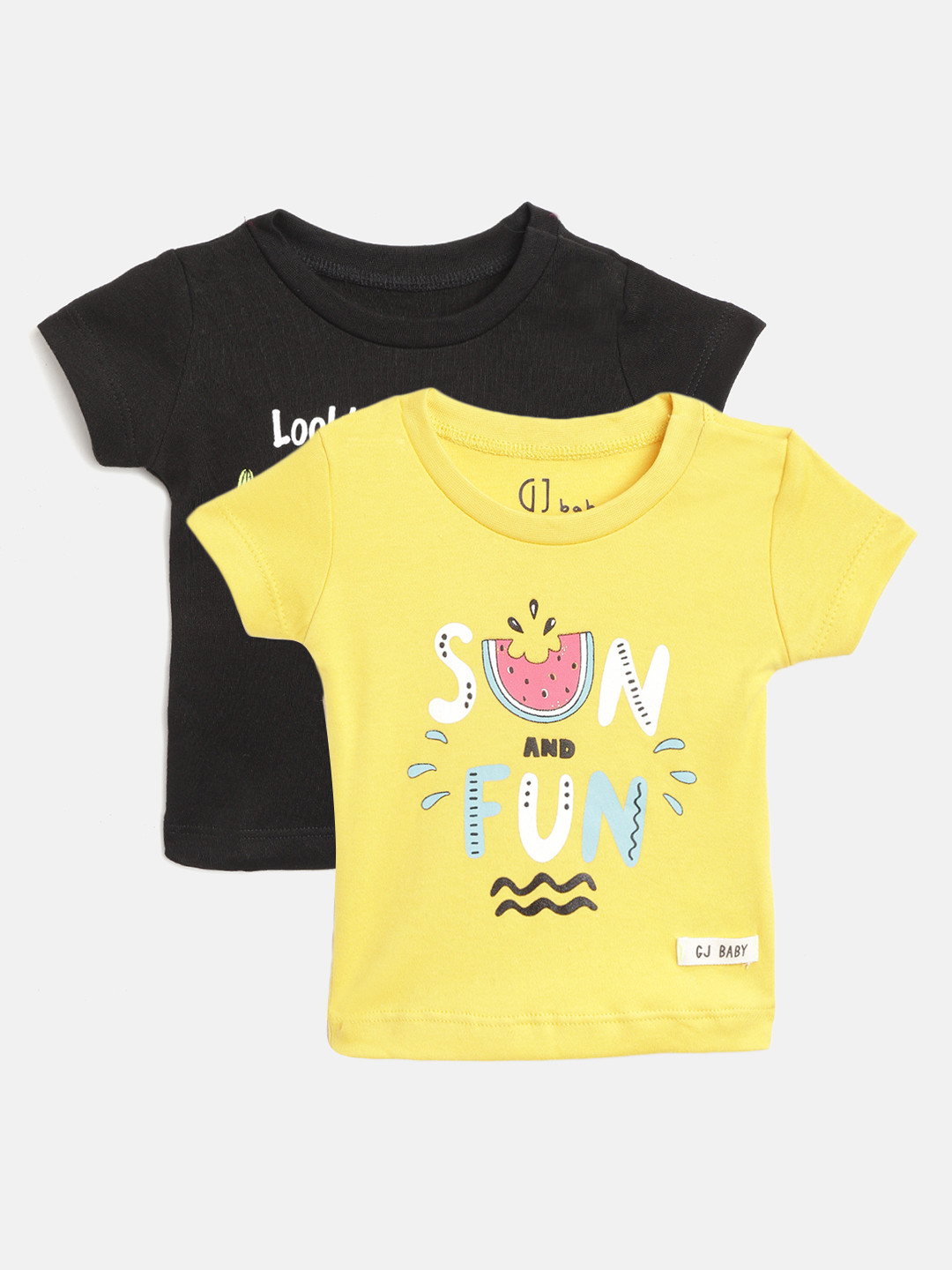 

Gini and Jony Boys Pack of 2 Printed Round Neck Pure Cotton T-shirts, Yellow