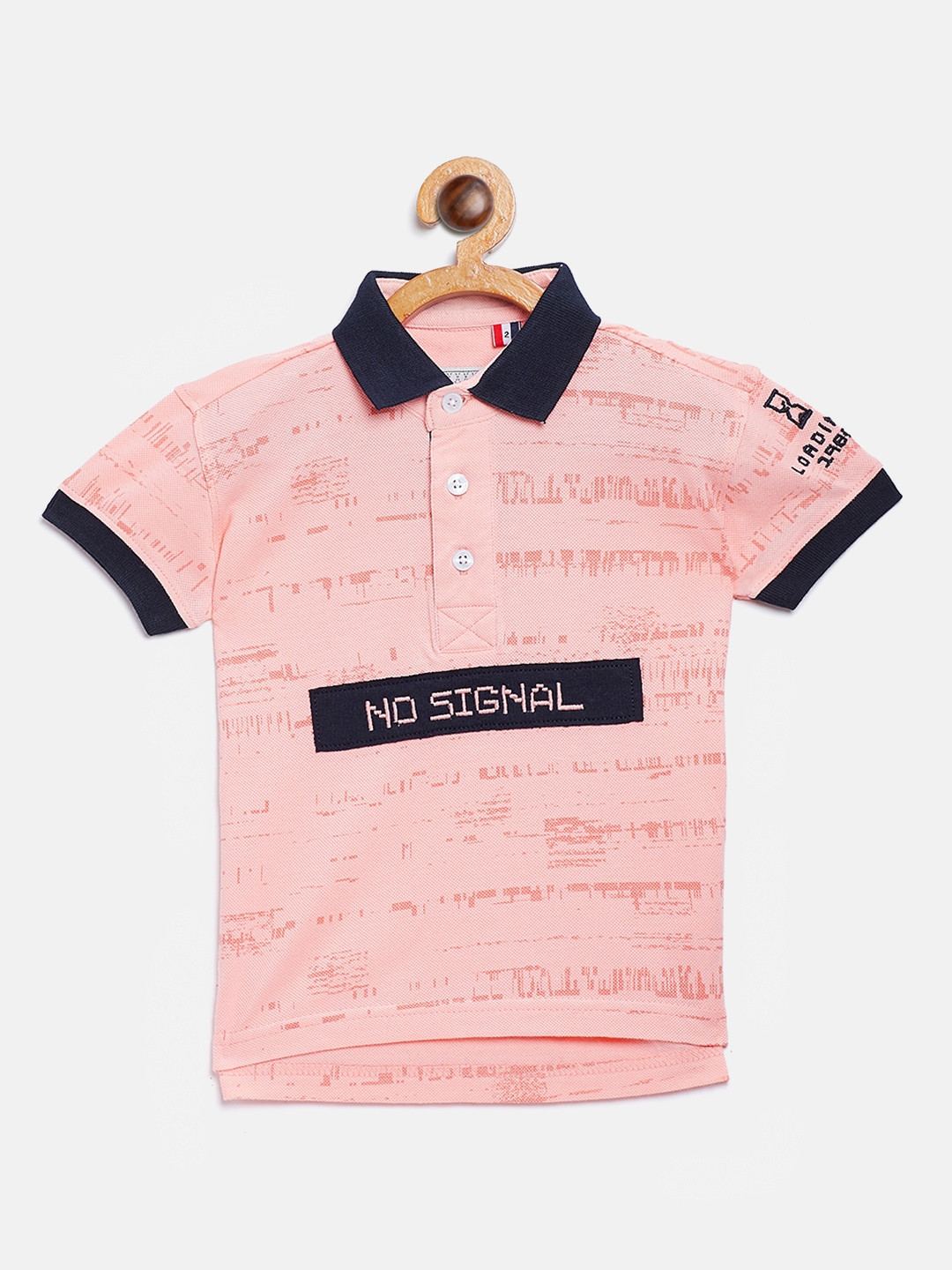 

Gini and Jony Boys Peach-Coloured Printed Polo Collar Pure Cotton T-shirt