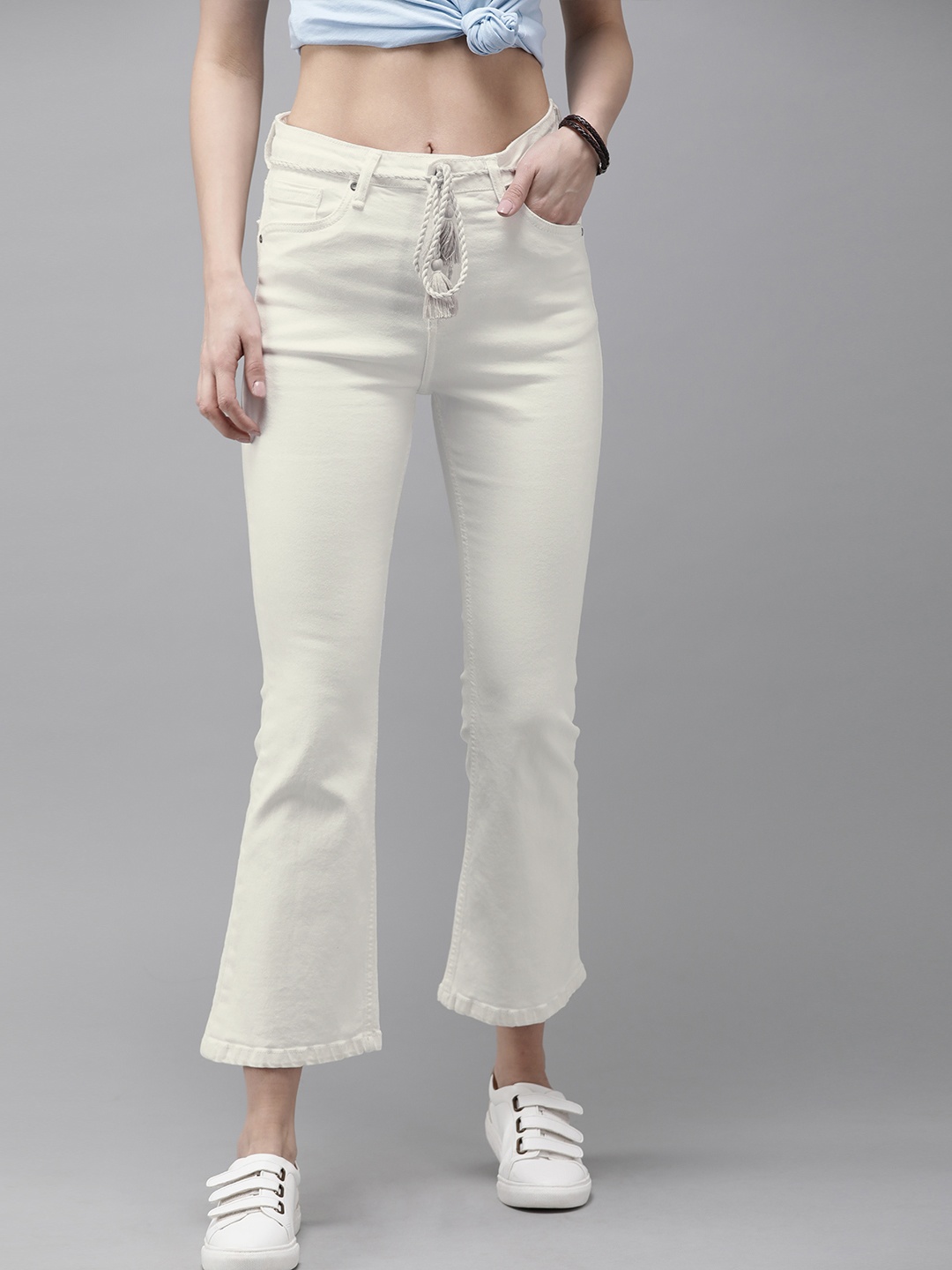 

The Roadster Lifestyle Co Women White Bootcut Mid-Rise Clean Look Stretchable Jeans