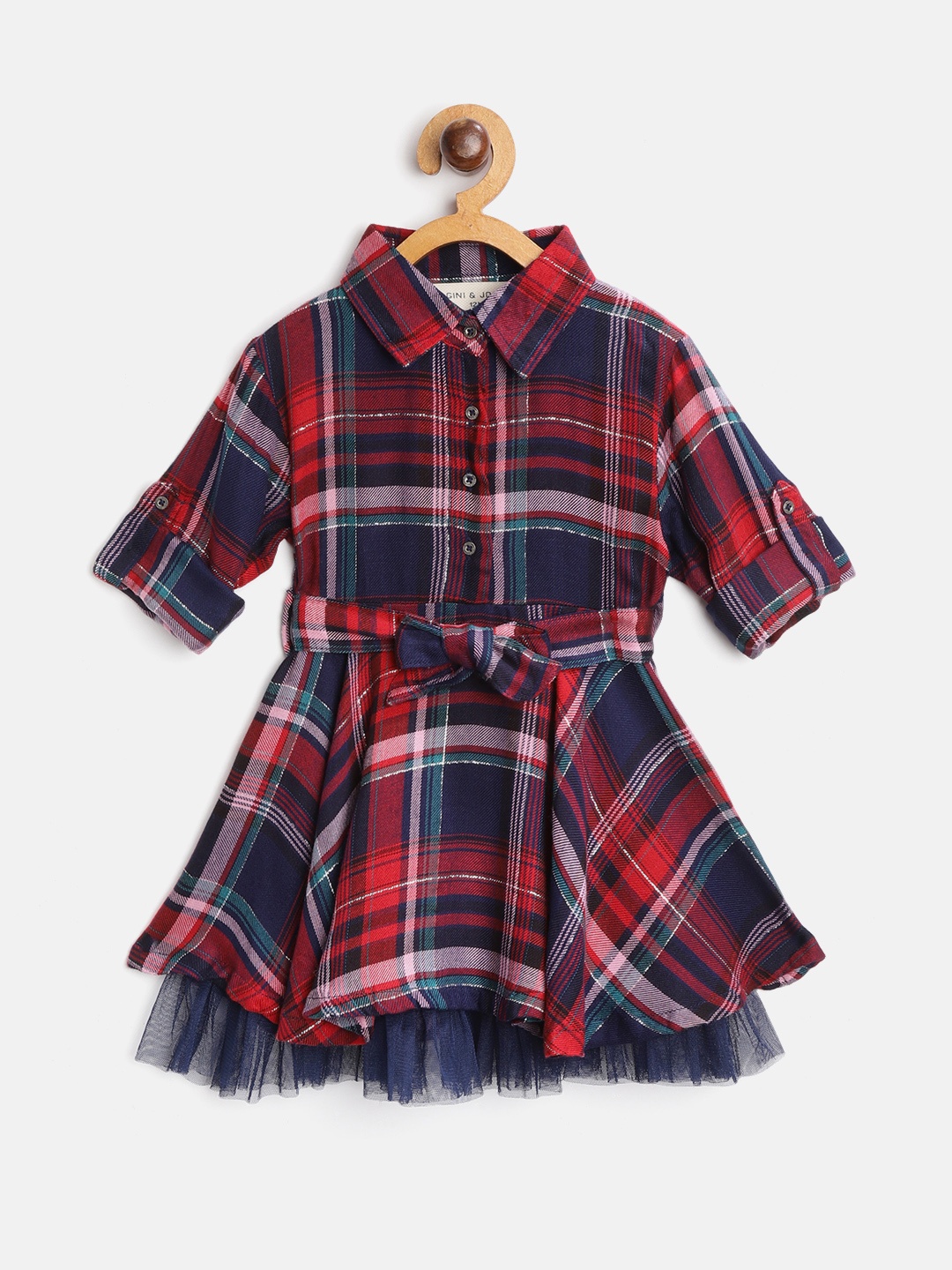 

Gini and Jony Girls Navy Blue & Red Checked Fit and Flare Dress