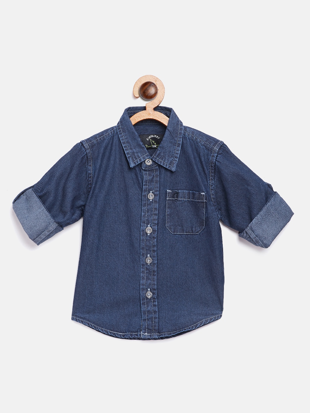 

Gini and Jony Boys Navy Blue Regular Fit Solid Chambray Shirt