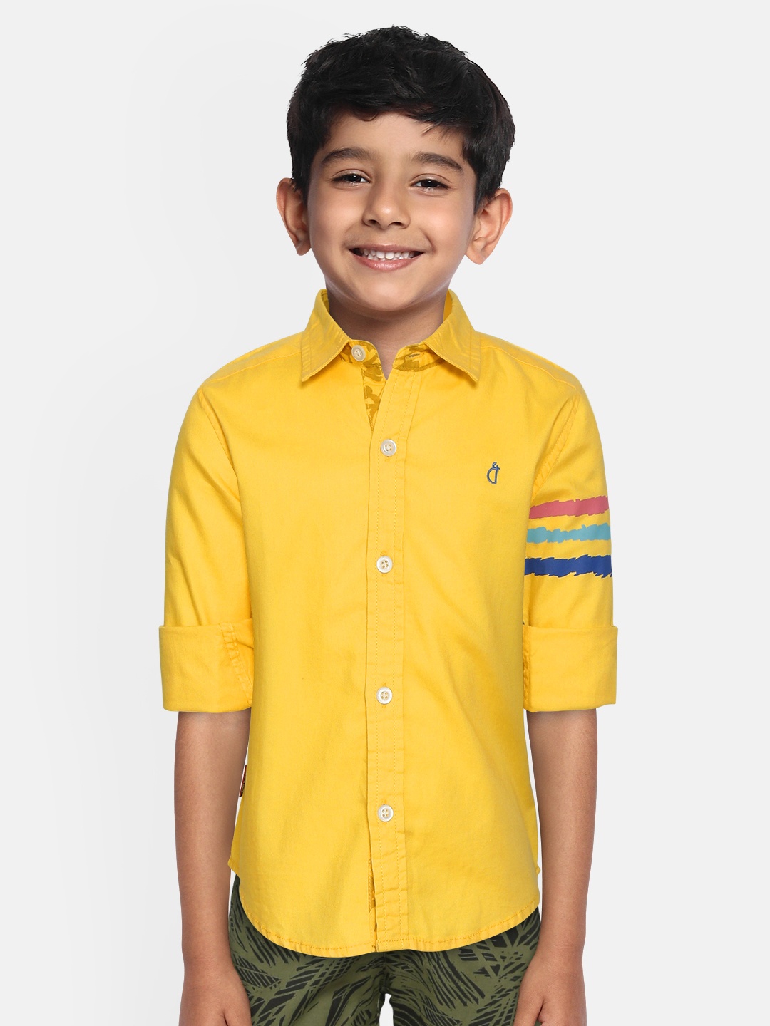 

Gini and Jony Boys Yellow Regular Fit Skateboard Print Back Pure Cotton Casual Shirt