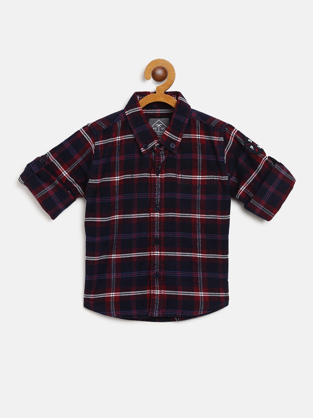 

Palm Tree Boys Navy Blue & Maroon Checked Corduroy Shirt