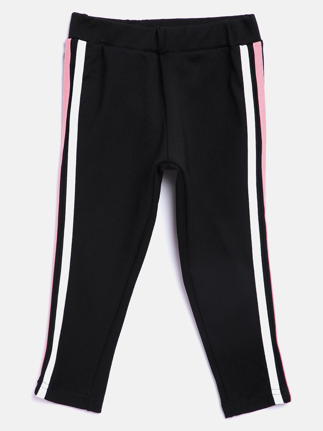 

Gini and Jony Girls Black Solid Treggings with Side Stripe Detail
