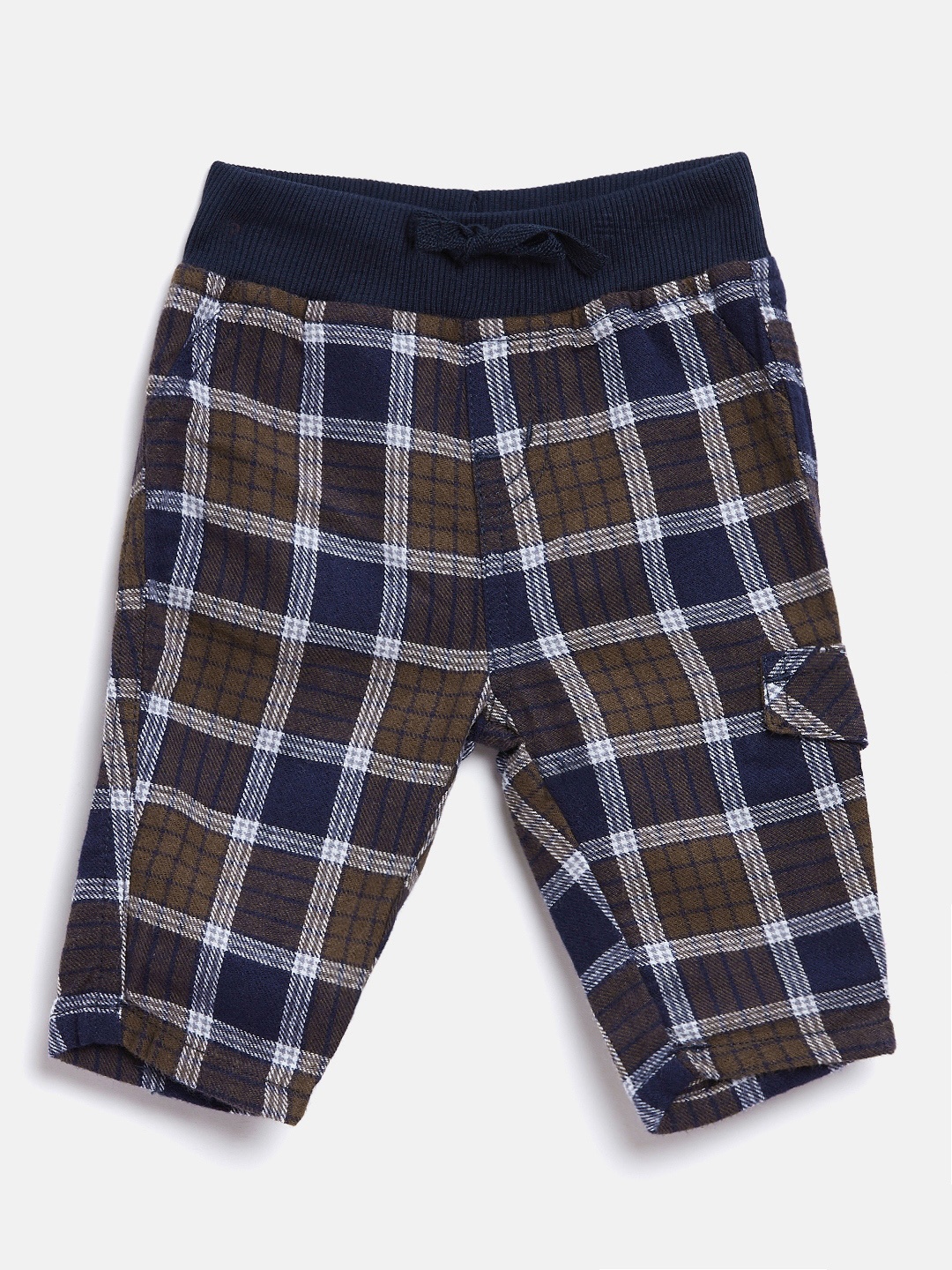 

Gini and Jony Boys Olive Brown & Navy Blue Regular Fit Checked Trousers