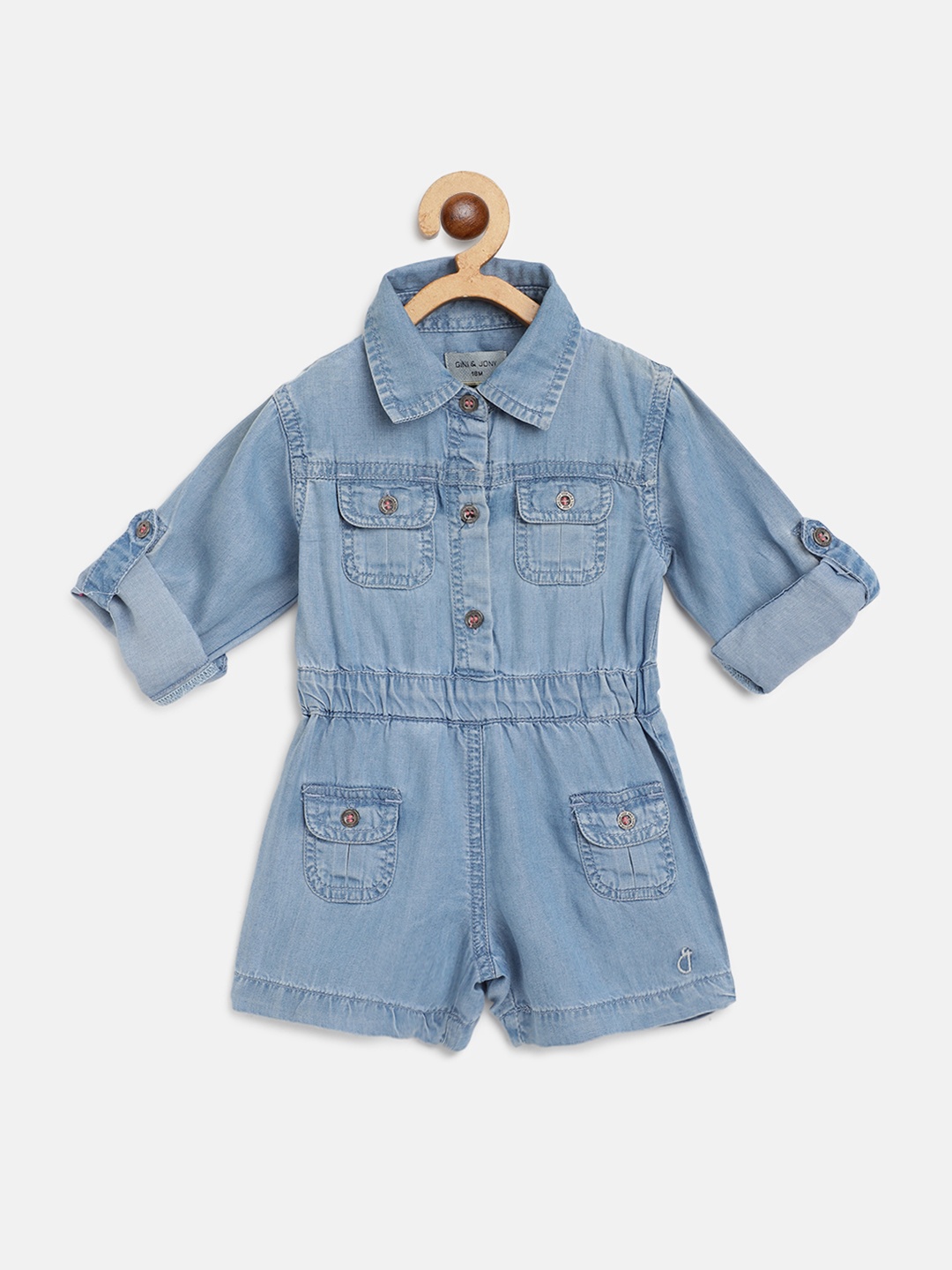 

Gini and Jony Girls Blue Solid Chambray Playsuit