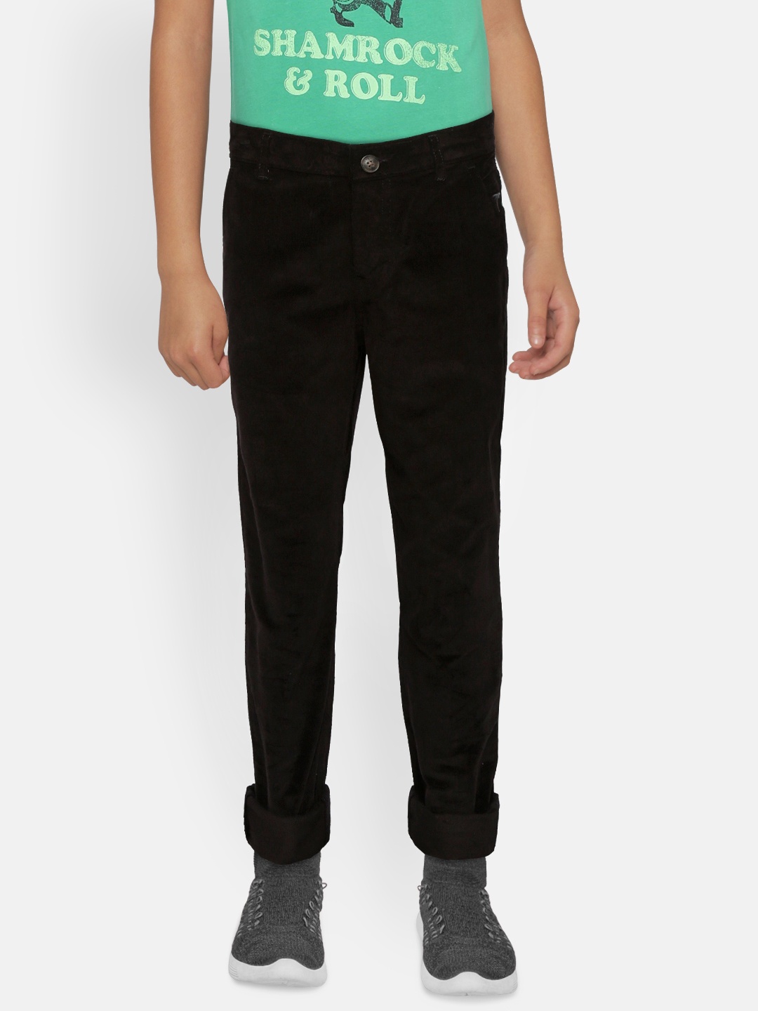 

Palm Tree Boys Black Regular Fit Corduroy Solid Regular Trousers