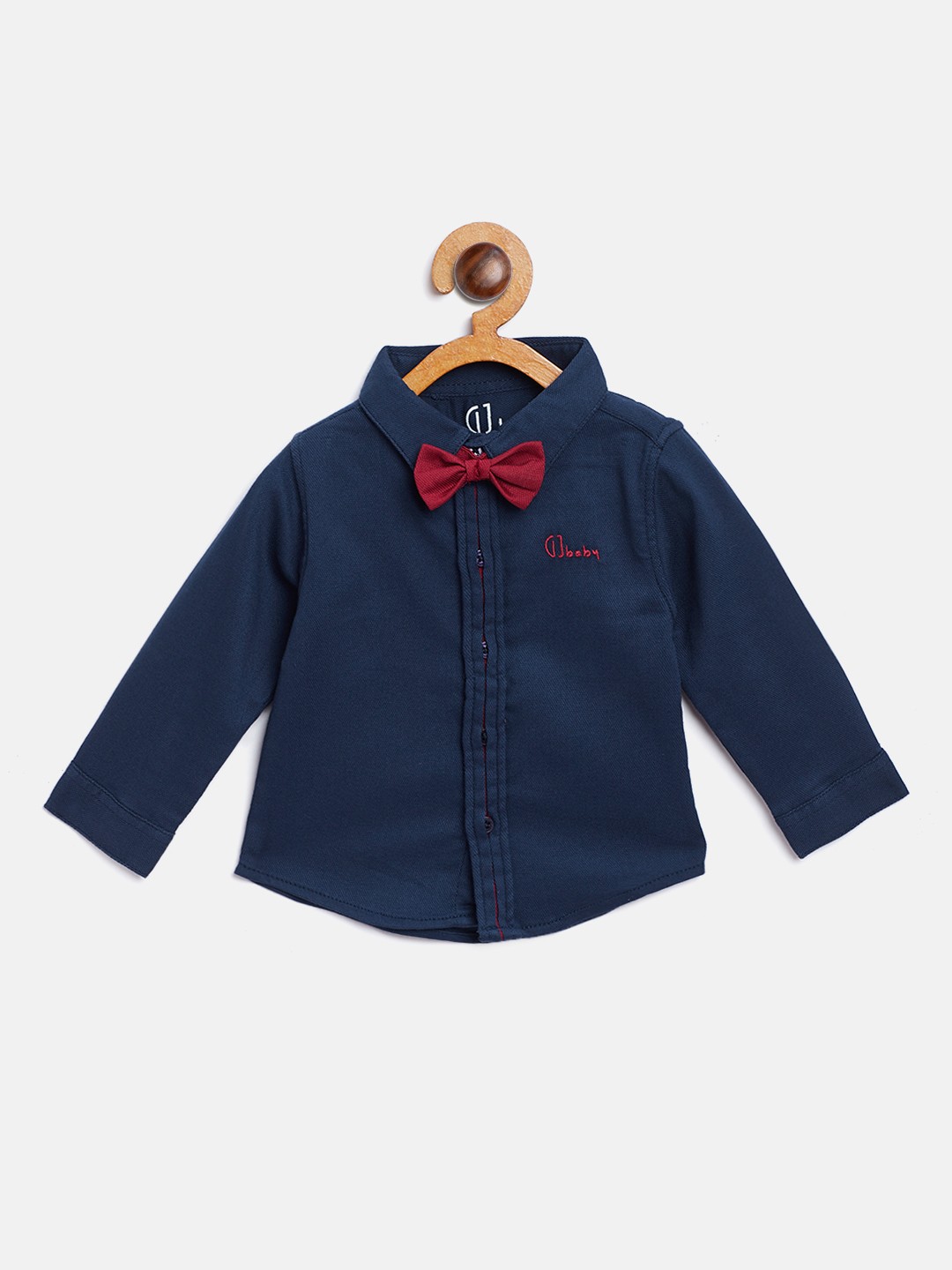 

Gini and Jony Boys Navy Blue Regular Fit Solid Casual Shirt with Bow Tie