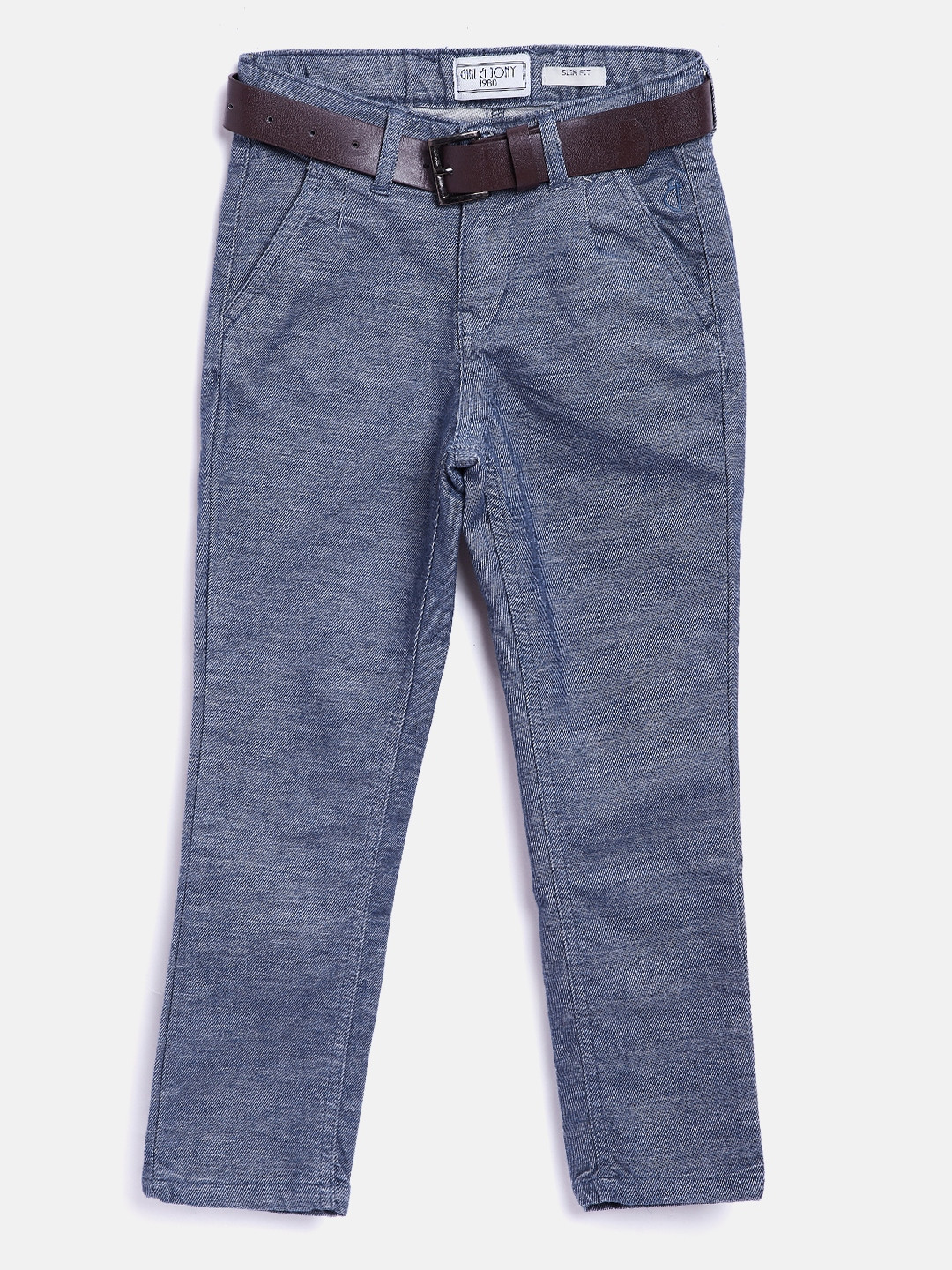 

Gini and Jony Boys Blue Slim Fit Solid Regular Trousers