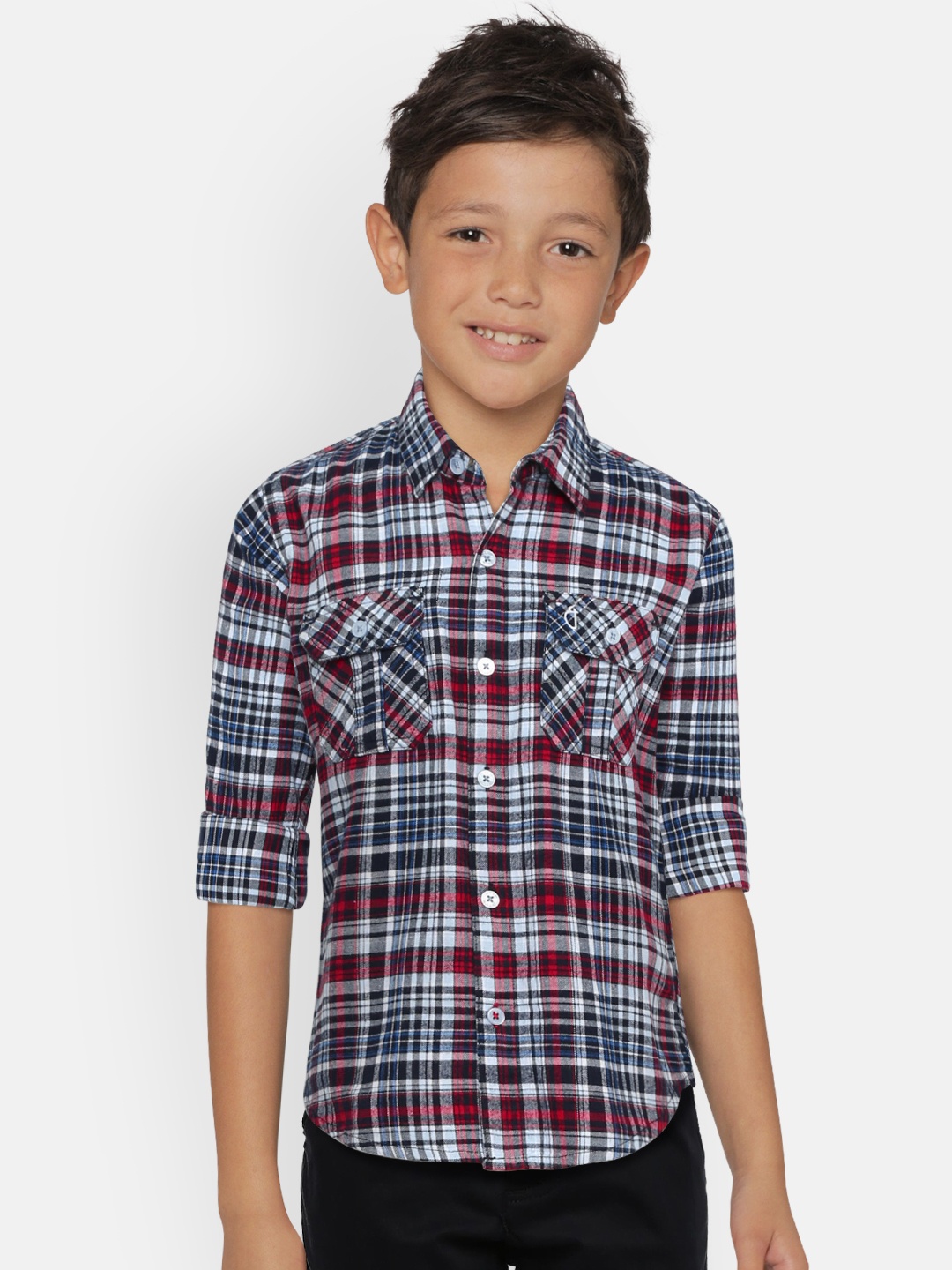 

Gini and Jony Boys Blue & Red Regular Fit Checked Casual Shirt