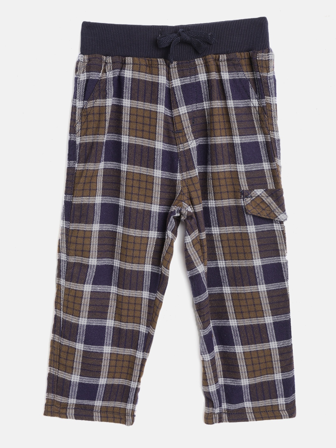 

Gini and Jony Boys Brown & Navy Blue Regular Fit Checked Trousers