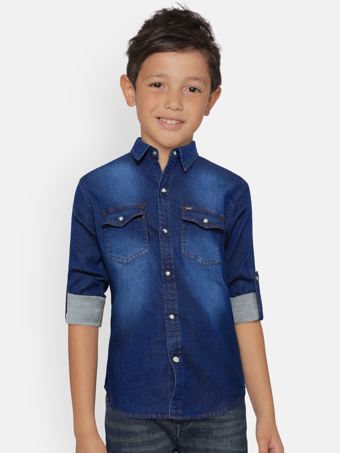 

Gini and Jony Boys Blue Slim Fit Faded Denim Shirt