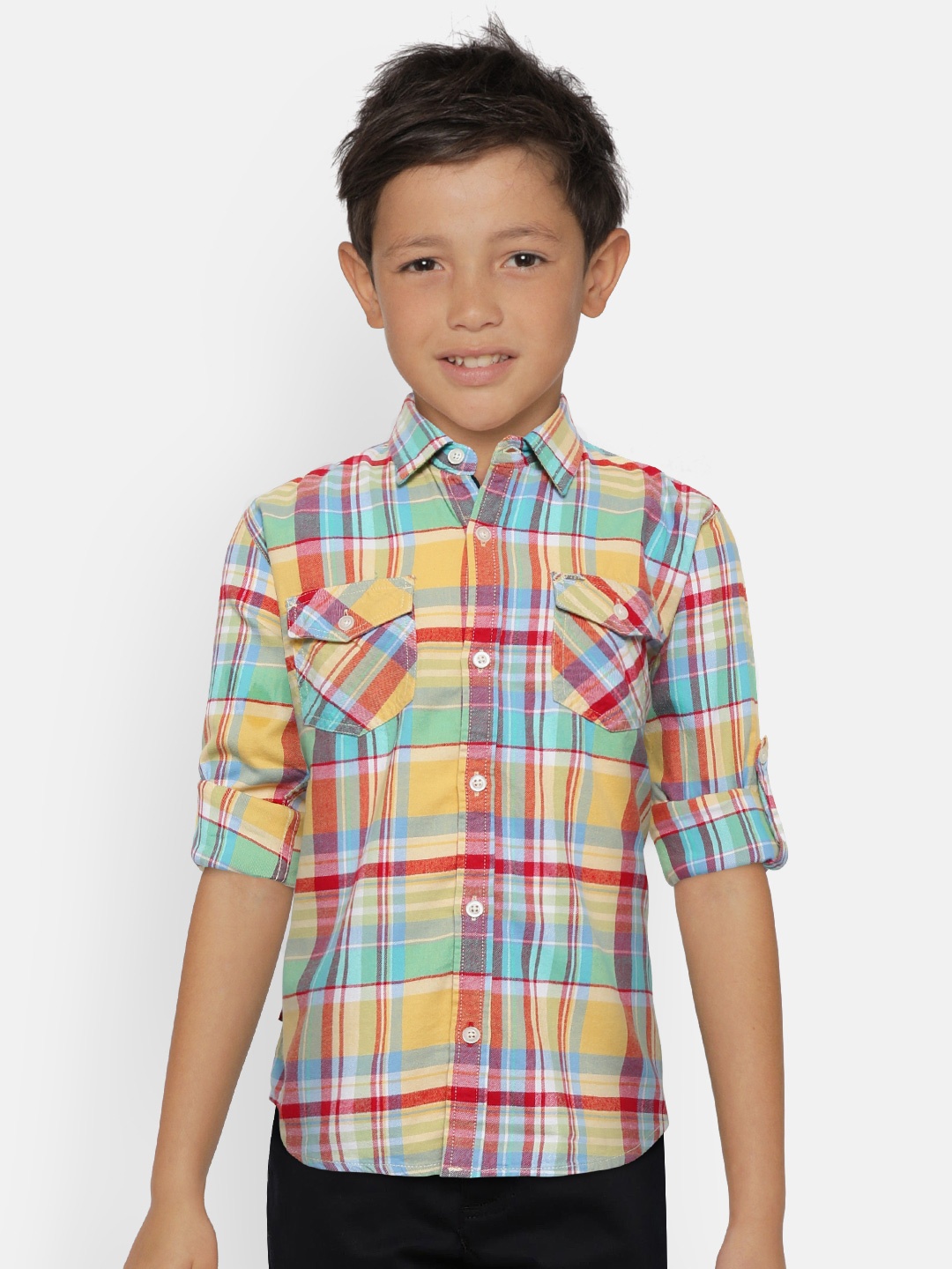 

Gini and Jony Boys Yellow & Blue Regular Fit Checked Casual Shirt