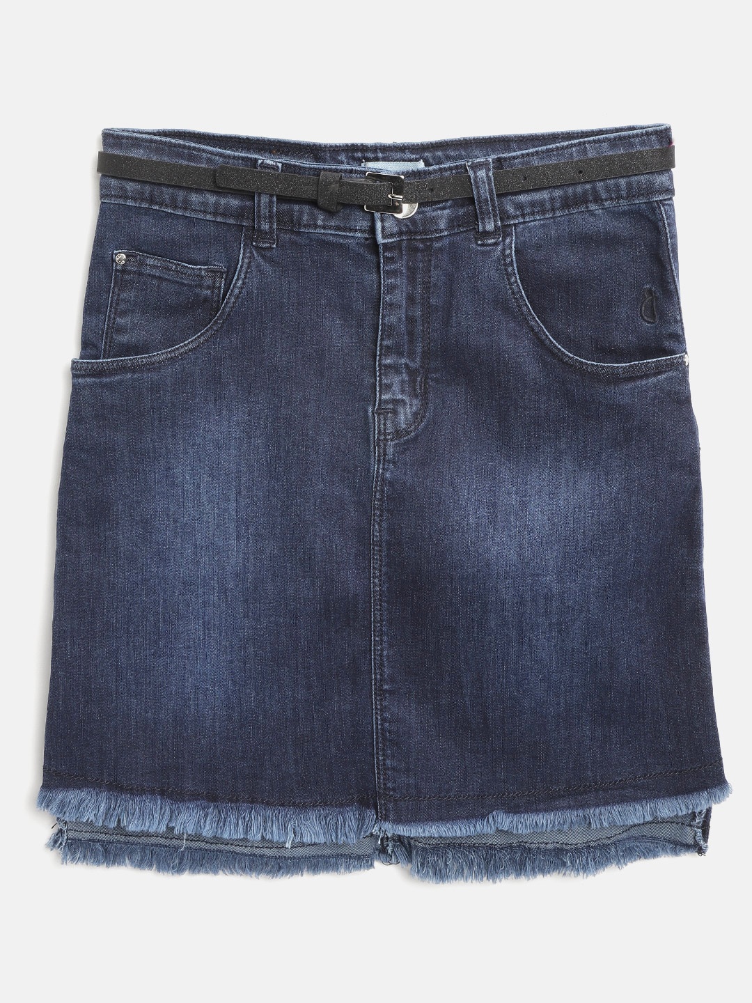 

Gini and Jony Girl Navy Blue Washed Denim Straight Skirt with Belt