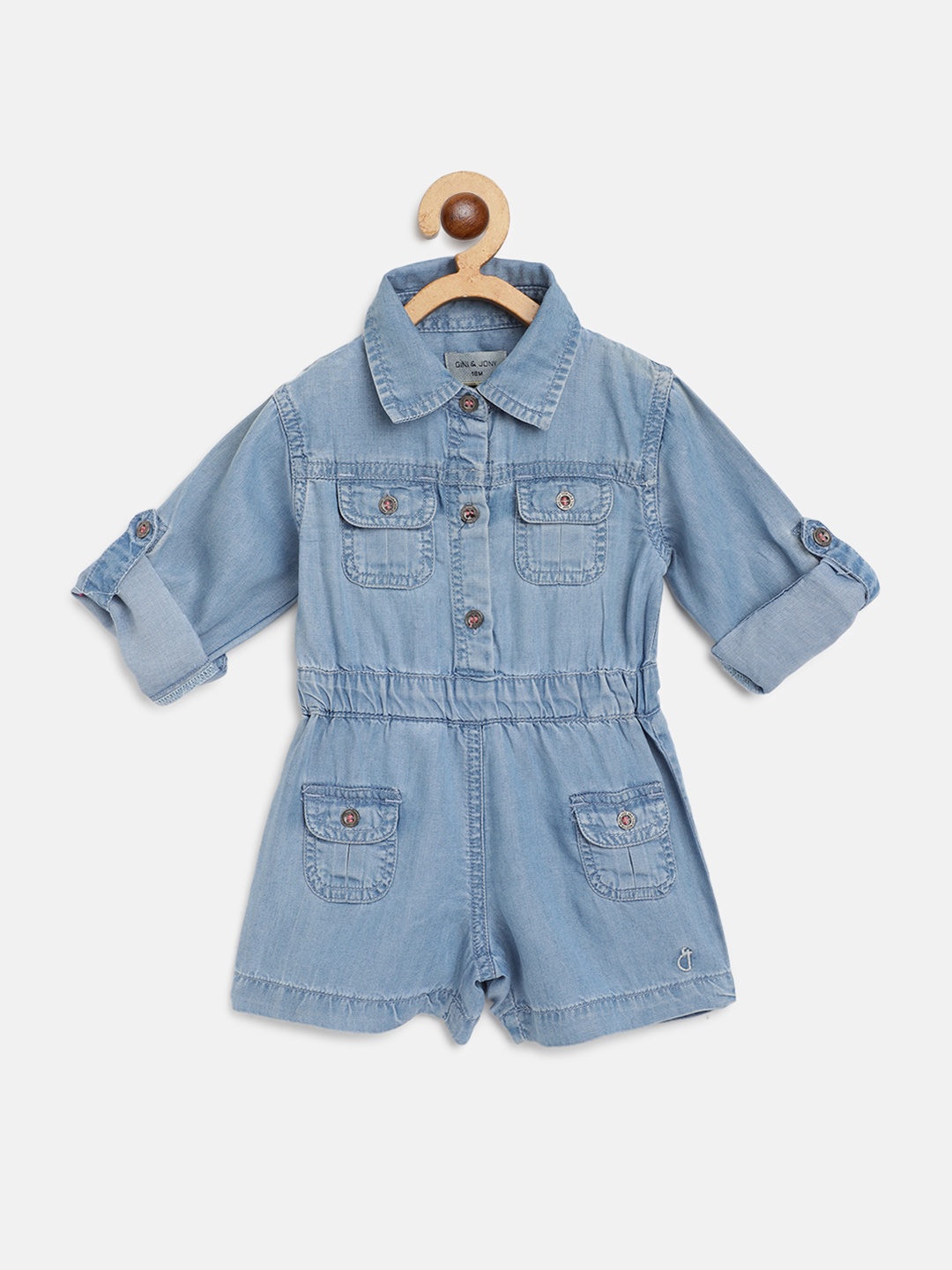 

Gini and Jony Girls Blue Solid Chambray Playsuit