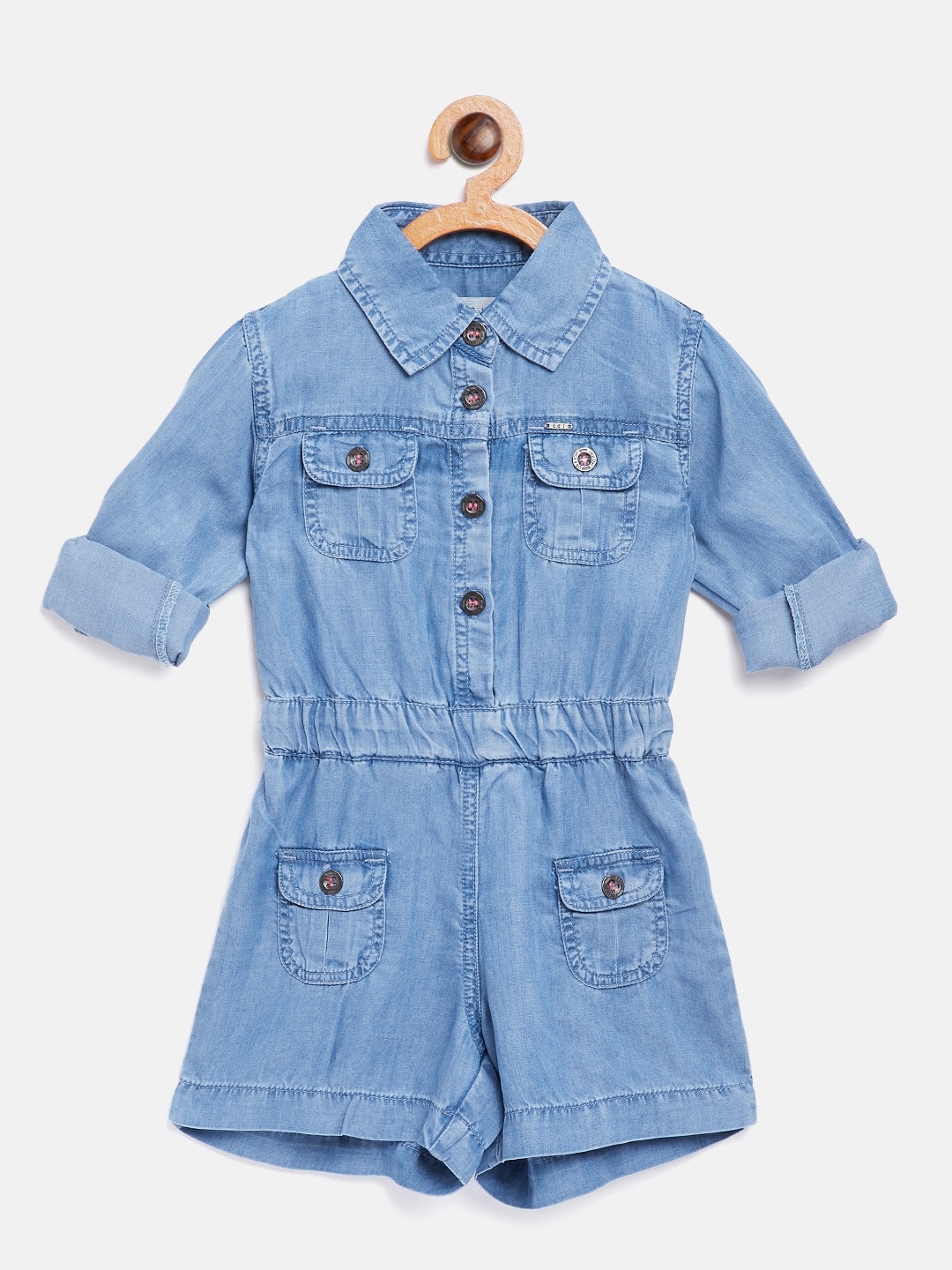 

Gini and Jony Girls Blue Solid Chambray Playsuit