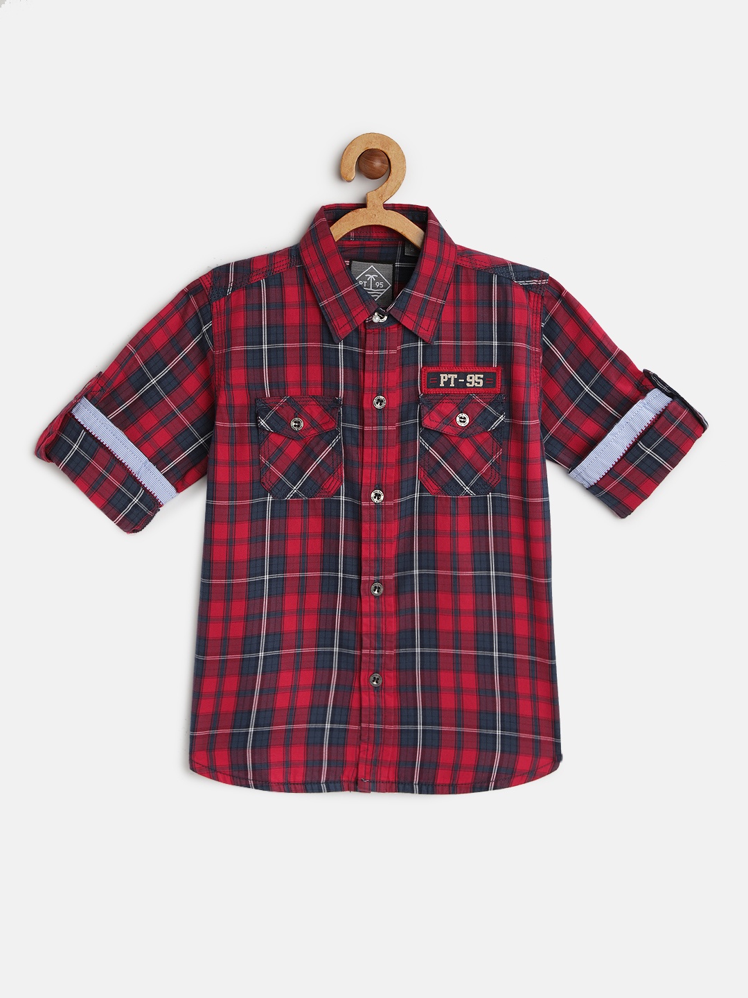 

Palm Tree Boys Red Regular Fit Checked Casual Shirt