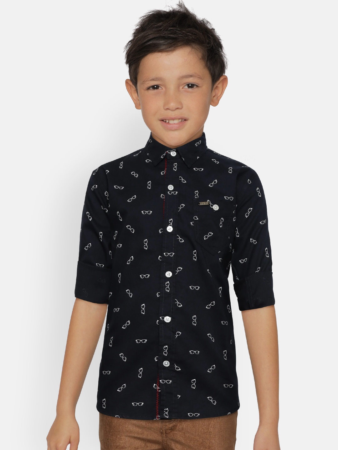 

Palm Tree Boys Navy Blue & White Regular Fit Printed Casual Shirt