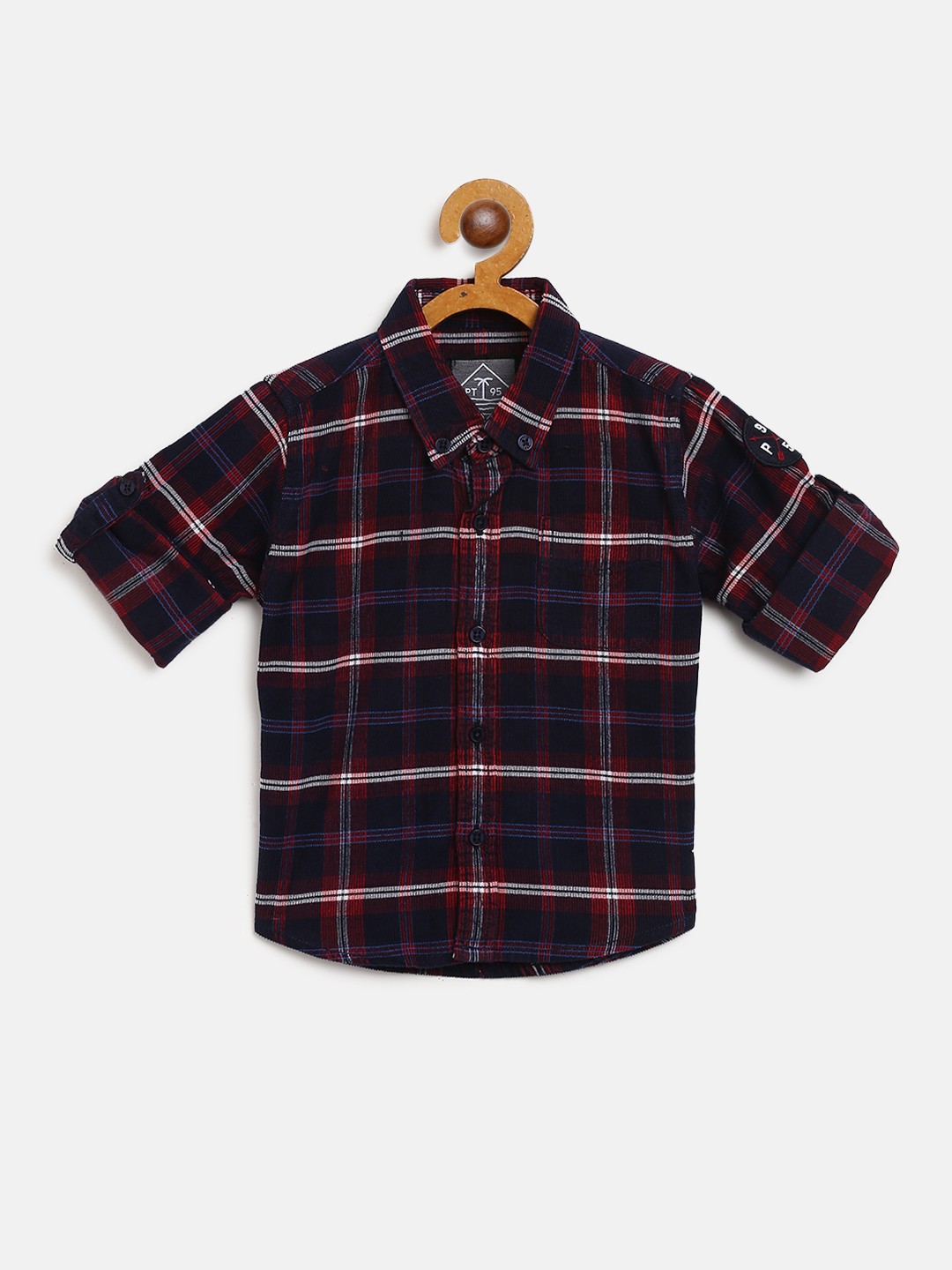 

Palm Tree Boys Navy Blue & Maroon Regular Fit Checked Corduroy Shirt
