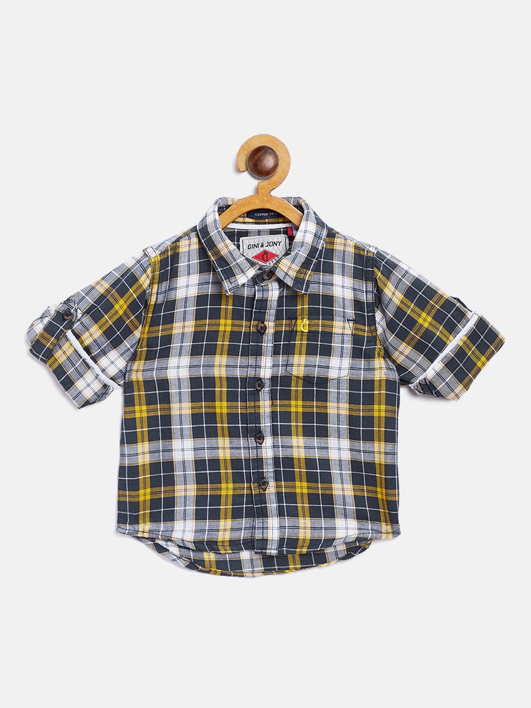 

Gini and Jony Boys Charcoal Grey & Yellow Regular Fit Checked Casual Shirt