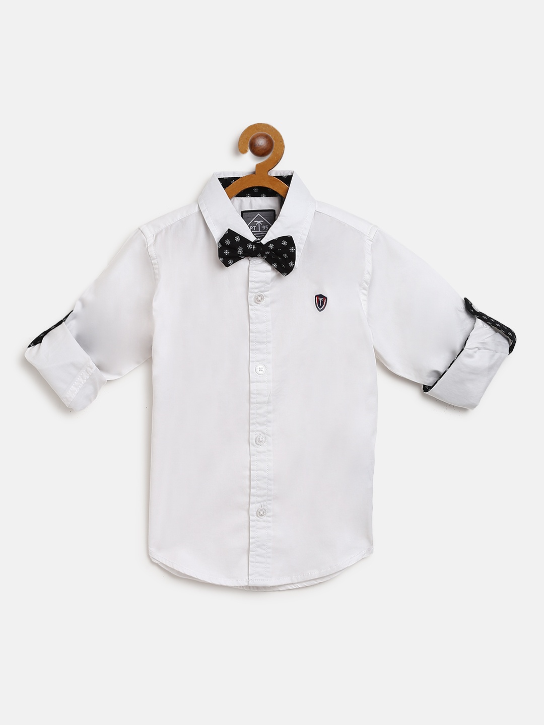 

Palm Tree Boys White Regular Fit Solid Casual Shirt with Bow-Tie