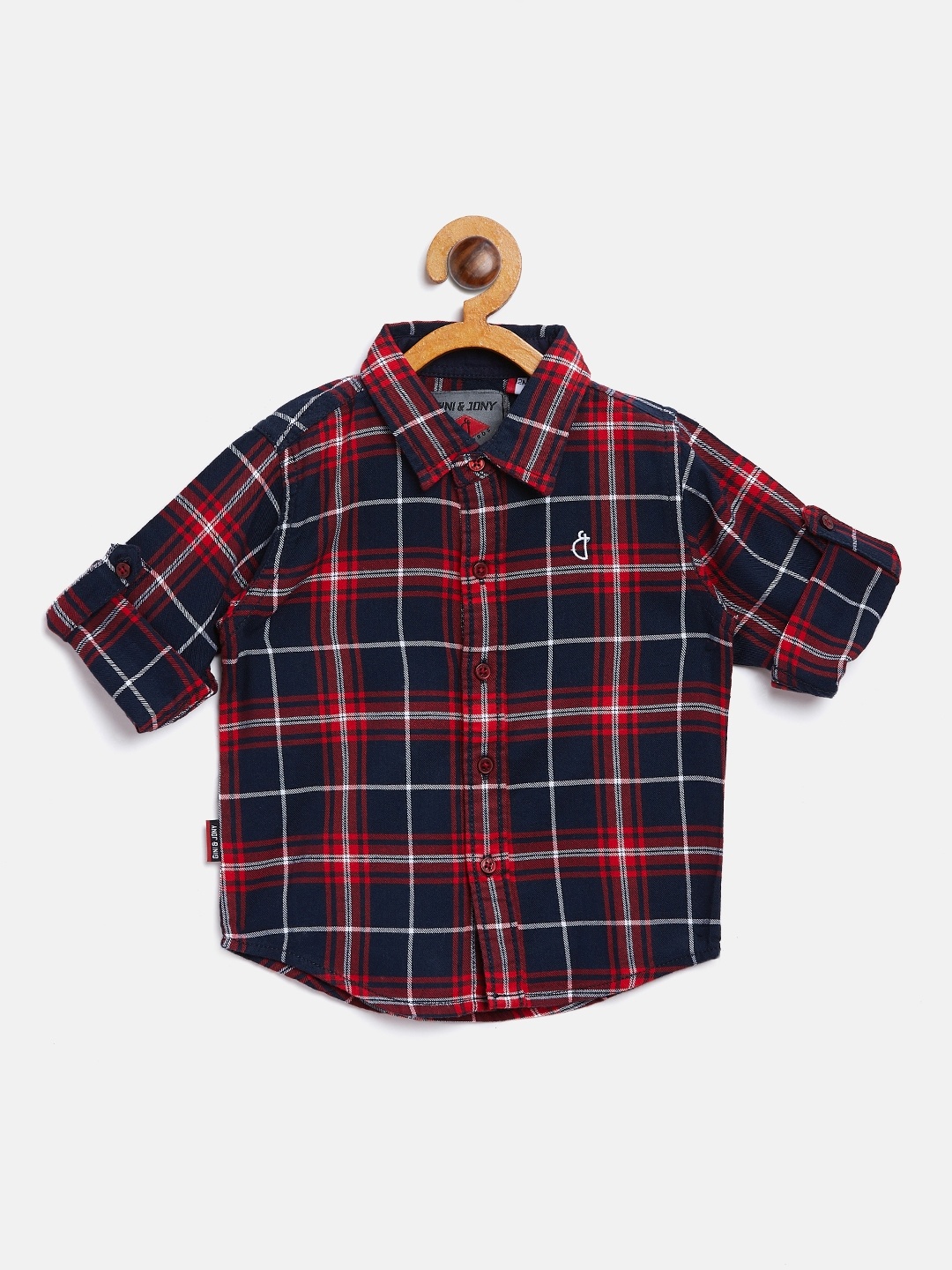

Gini and Jony Boys Navy Blue & Red Regular Fit Checked Casual Shirt