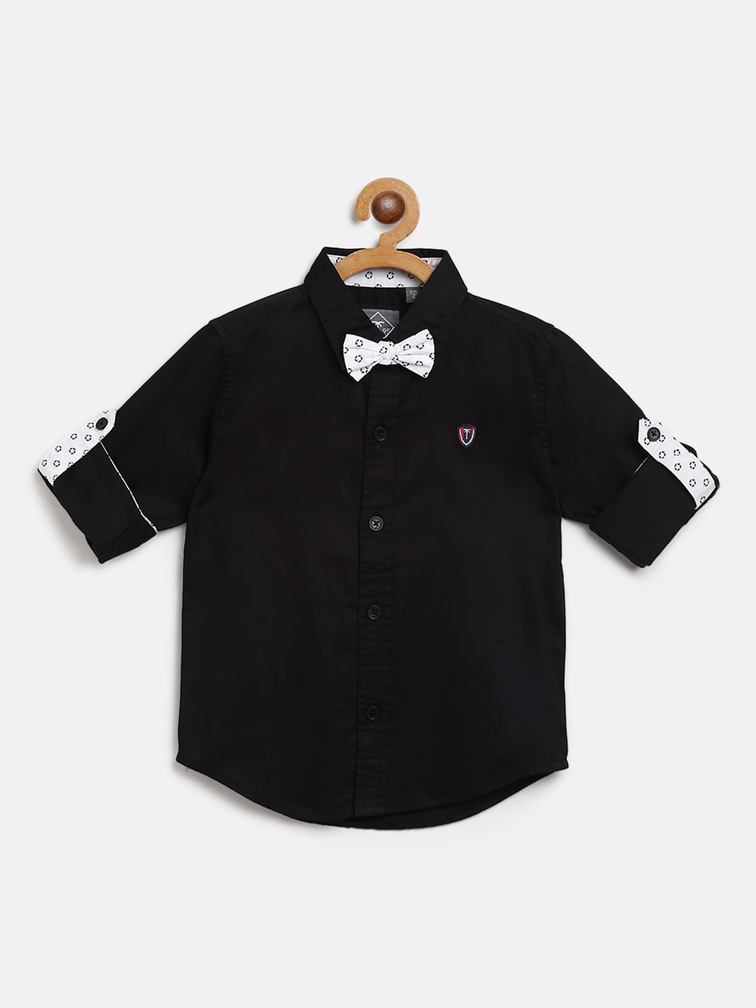 

Palm Tree Boys Black Regular Fit Solid Casual Shirt with Bow-Tie