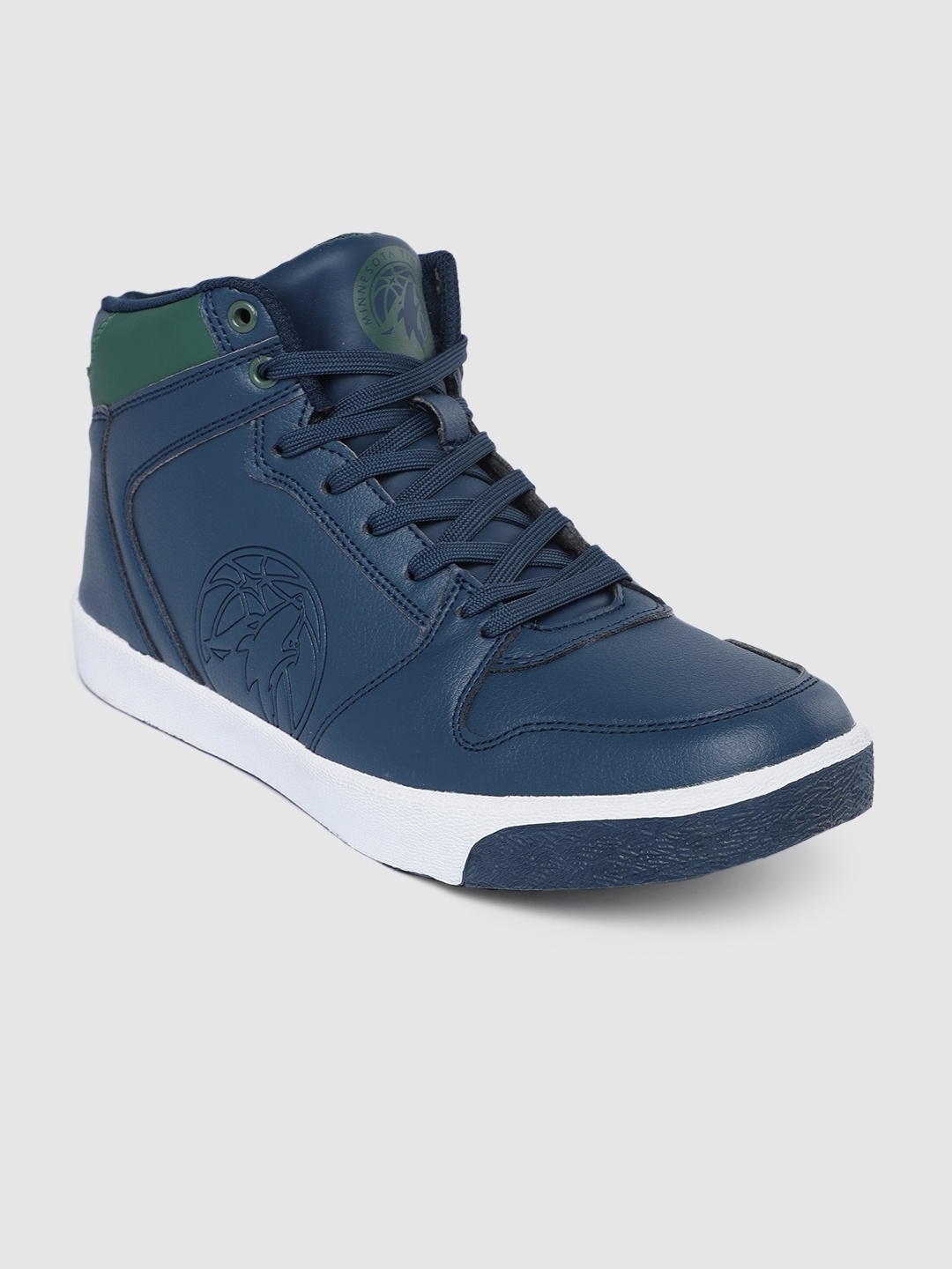 

NBA Men Navy Blue Solid Minnesota Timberwolves Mid-Top Sneakers