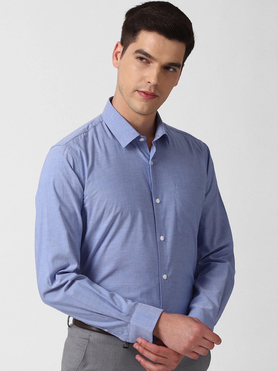 

Peter England Men Blue Regular Fit Self Design Formal Shirt