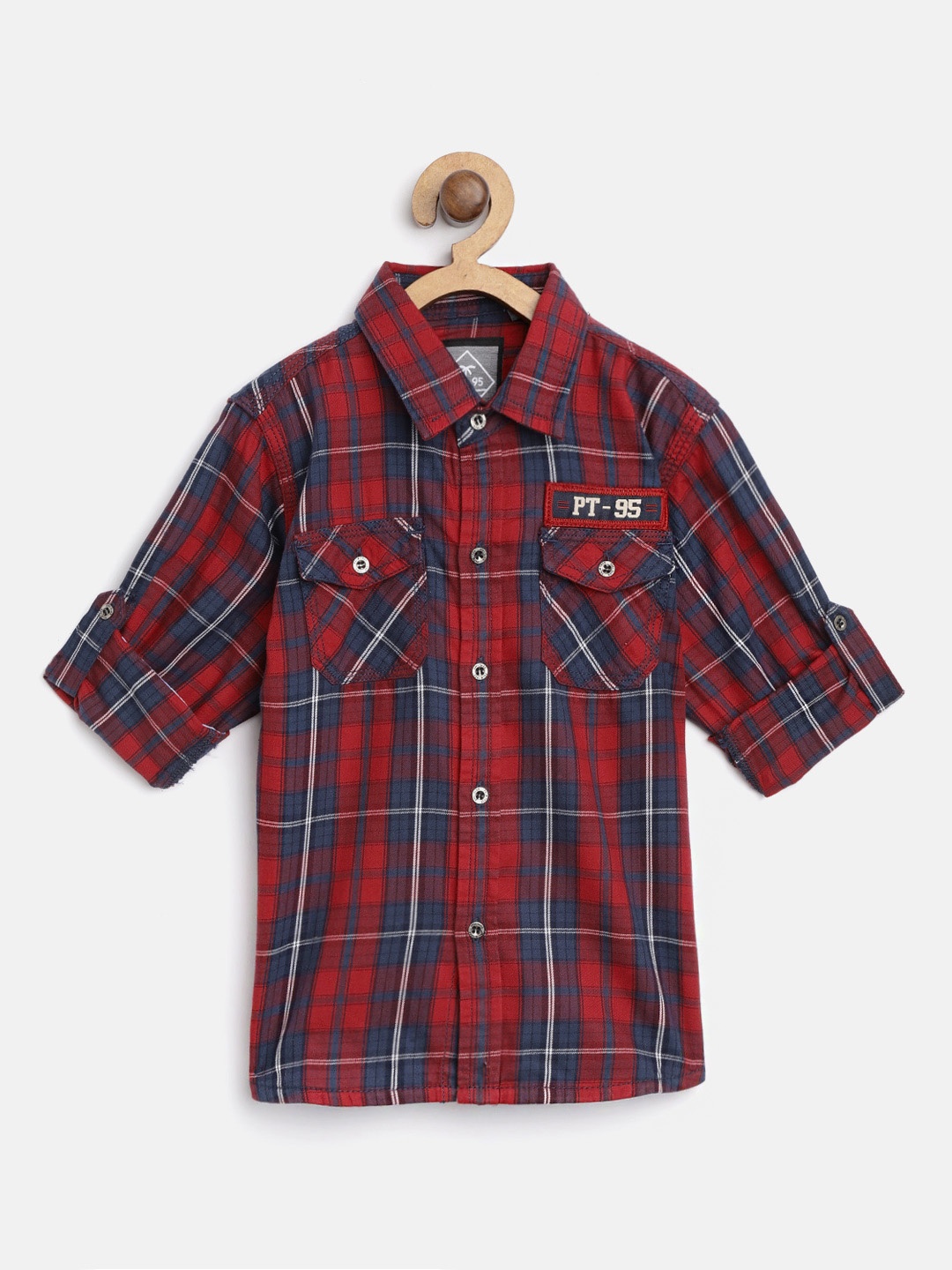 

Palm Tree Boys Red & Navy Blue Regular Fit Checked Casual Shirt