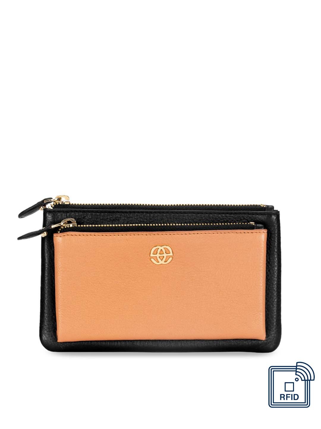

Eske Women Black & Brown Colourblocked Leather Double Zip Wallet