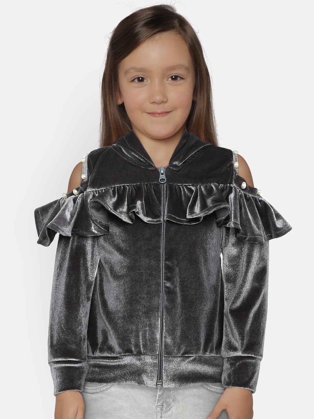 

Little Kangaroos Girls Grey Solid Jacket