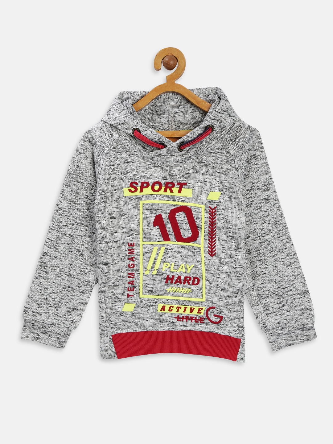 

Little Kangaroos Boys Grey & Red Printed Hooded Sweatshirt