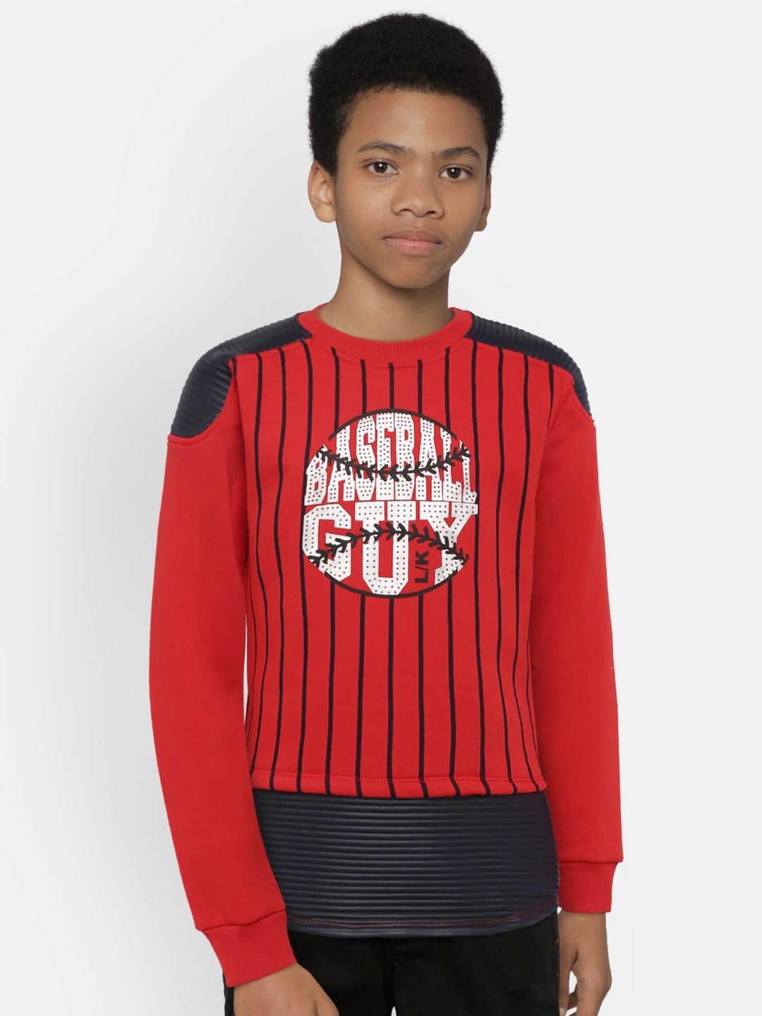 

Little Kangaroos Boys Red & Navy Blue Striped Sweatshirt