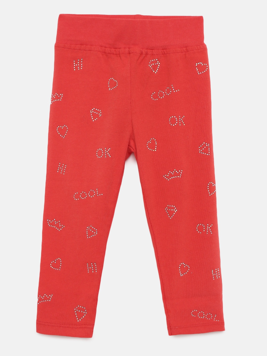 

Little Kangaroos Girls Coral Red Embellished Leggings
